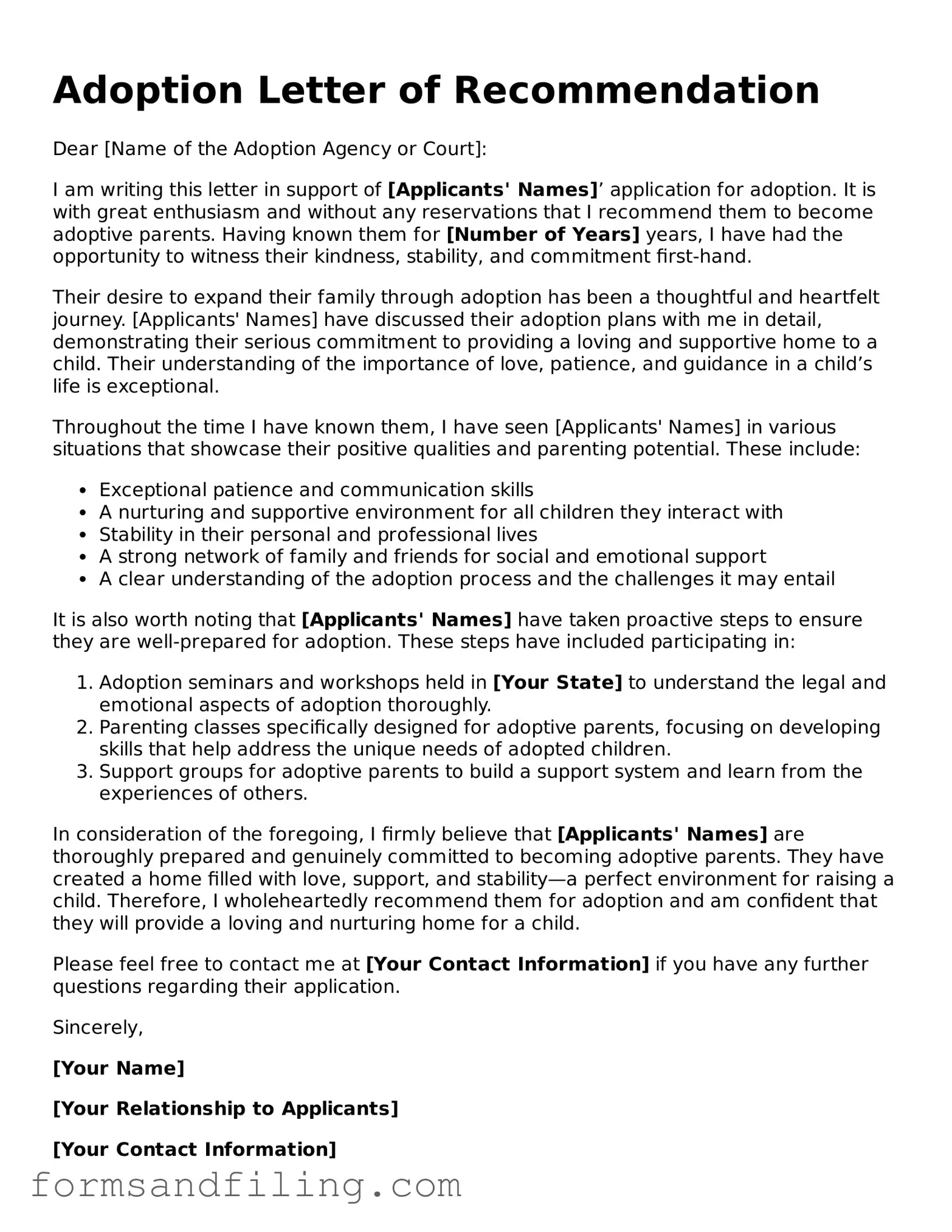 Free Adoption Letter of Recommendation Template