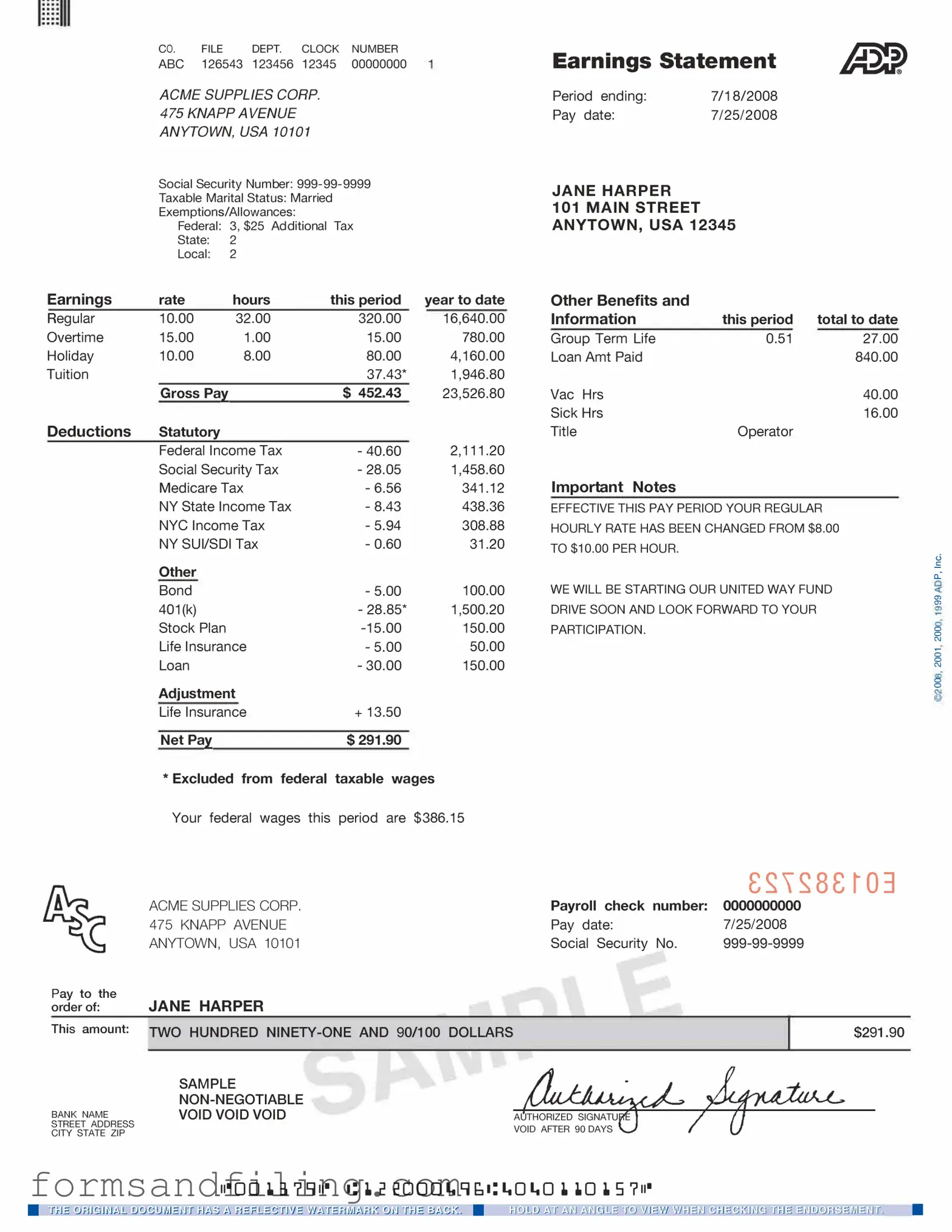Fill Out a Valid Adp Pay Stub Template
