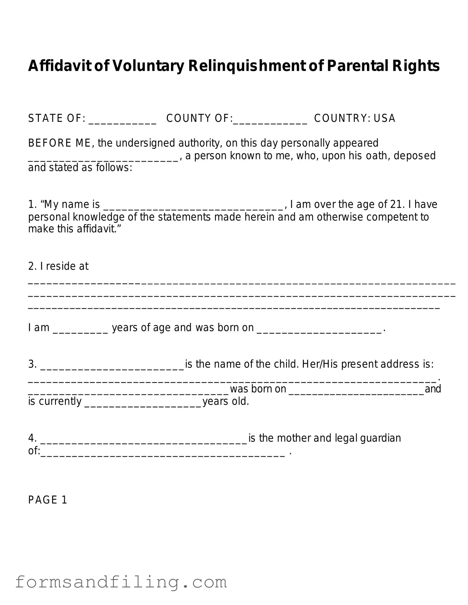 Fill Out a Valid Affidavit Parental Rights Template