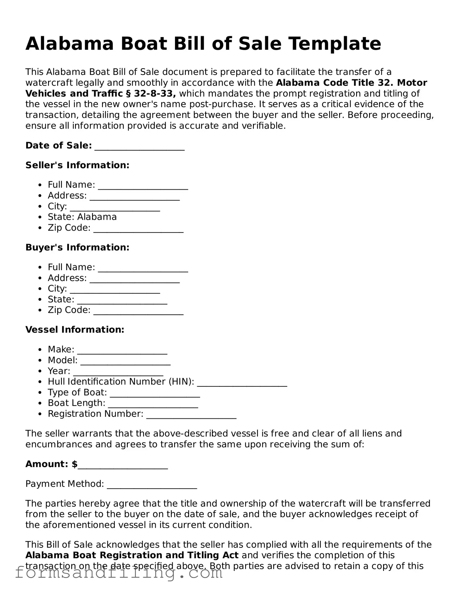 Free Alabama Boat Bill of Sale Template