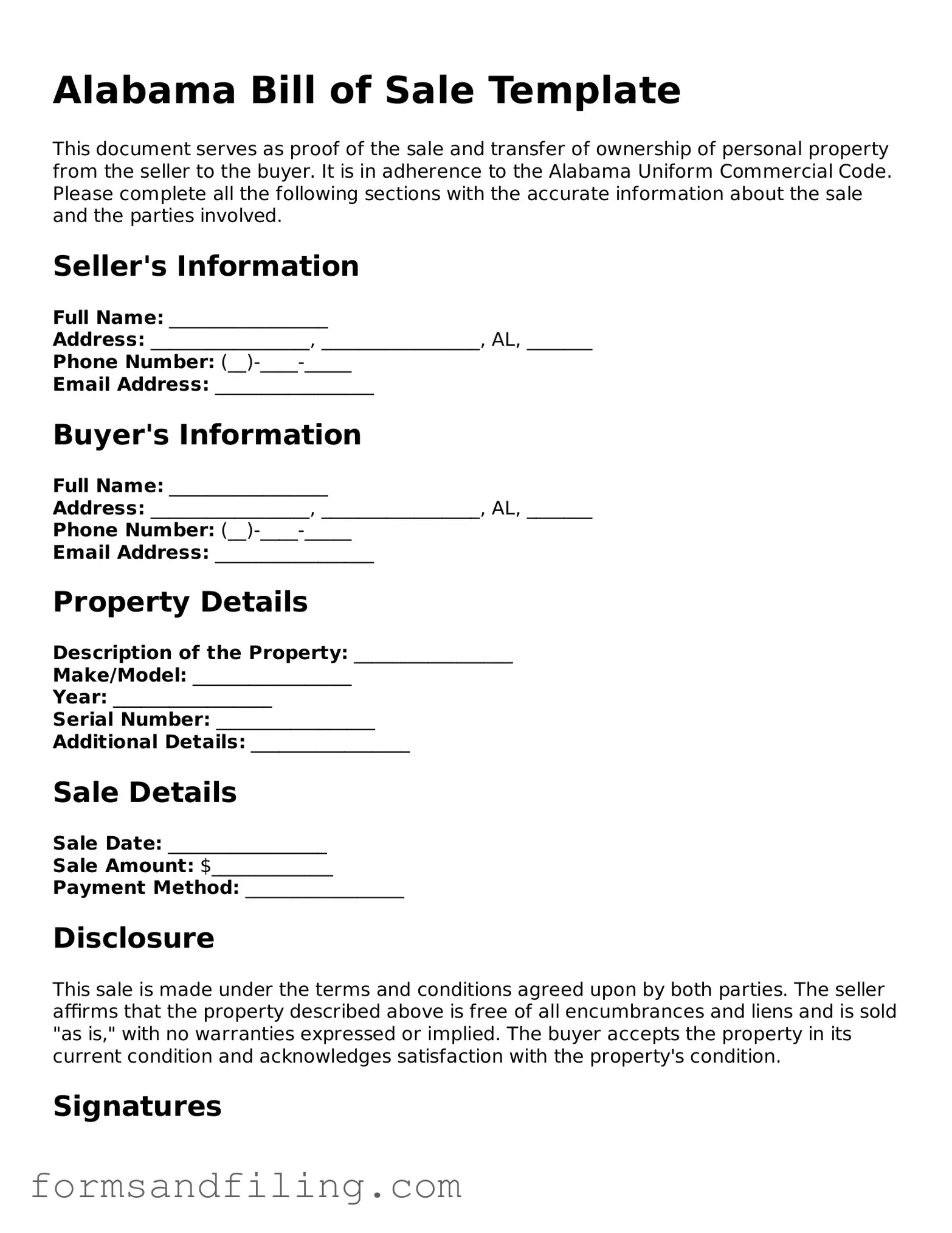 Free Alabama Bill of Sale Template