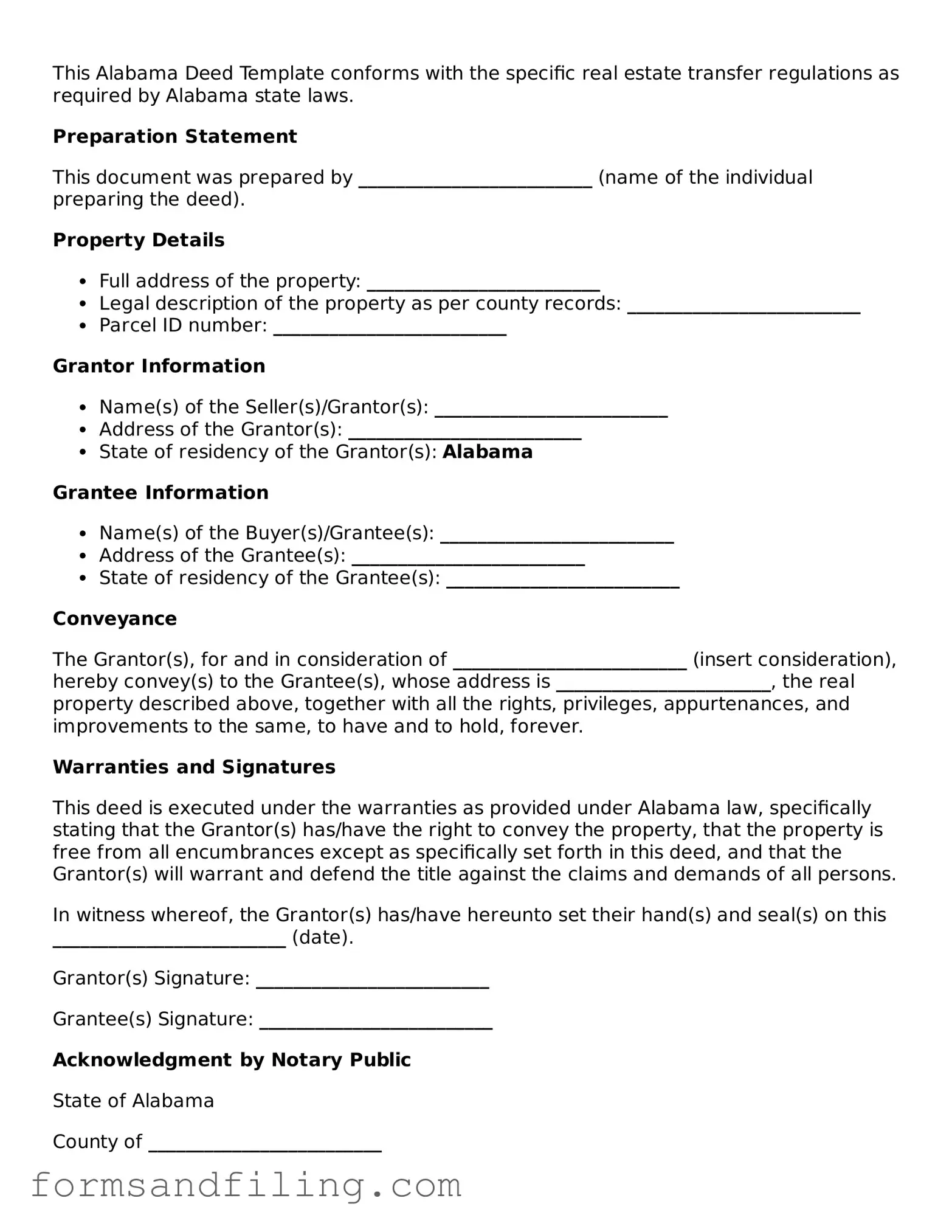 Free Alabama Deed Template