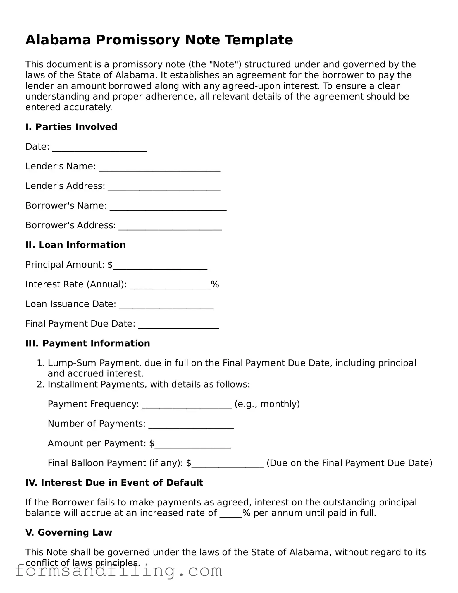 Free Alabama Promissory Note Template