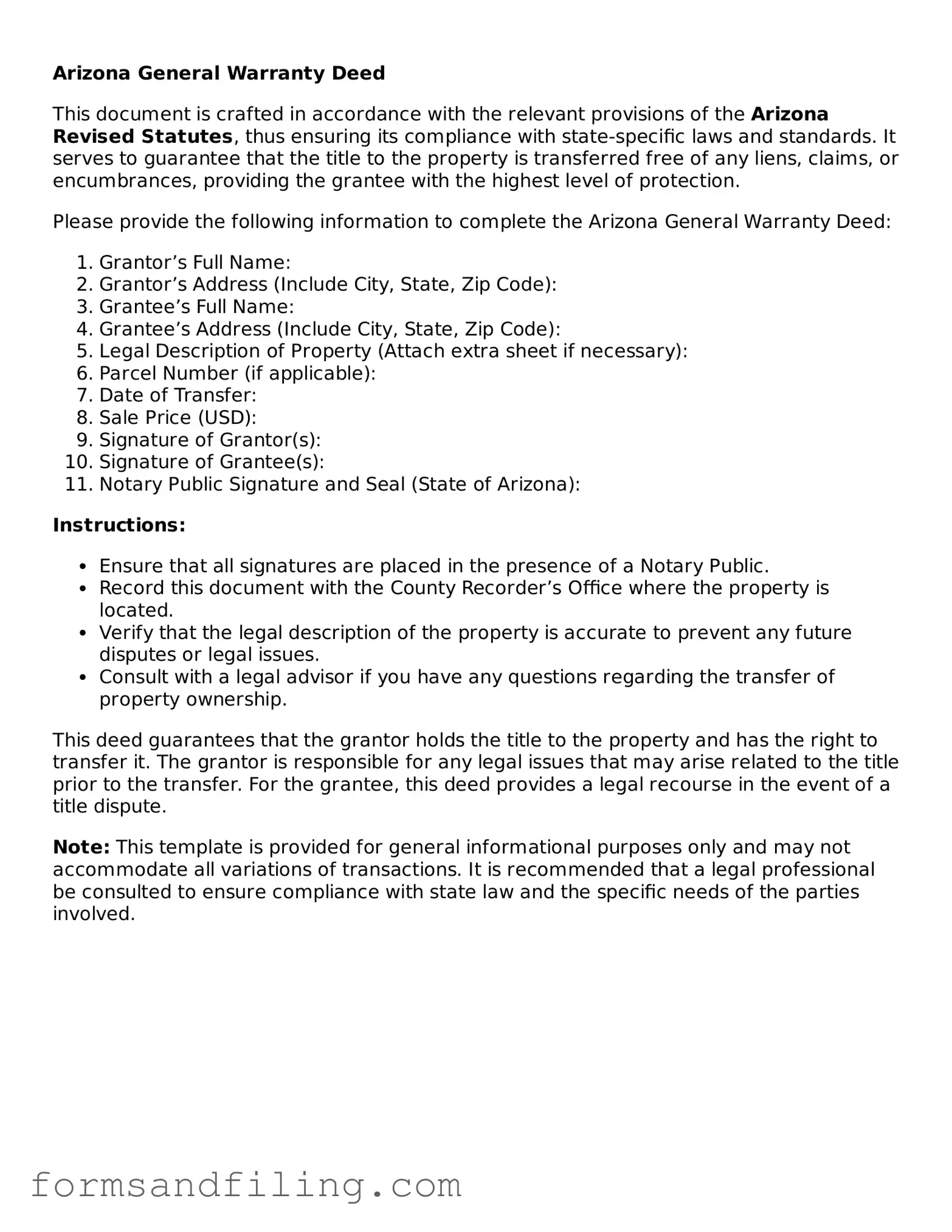 Free Arizona Deed Template