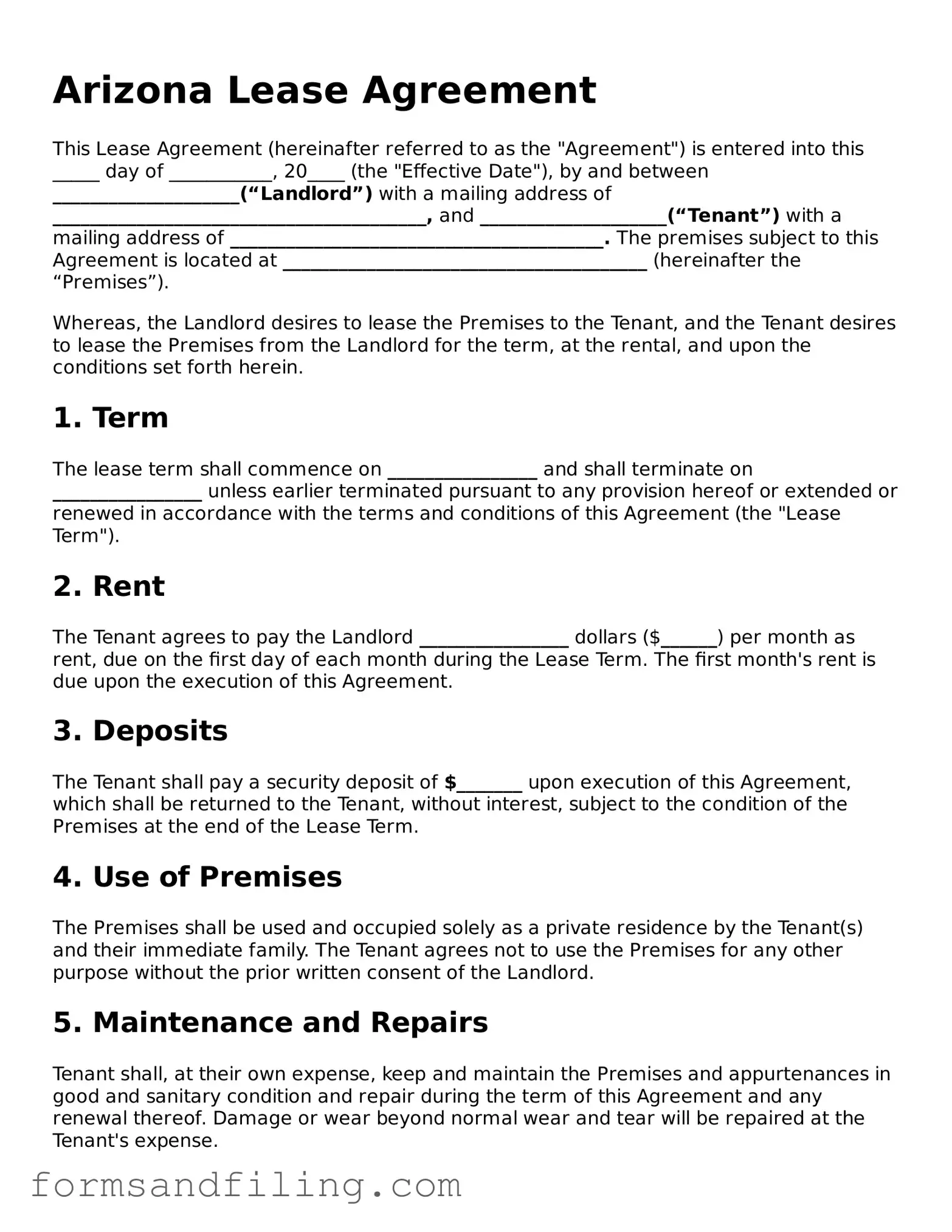 Free Arizona Lease Agreement Template