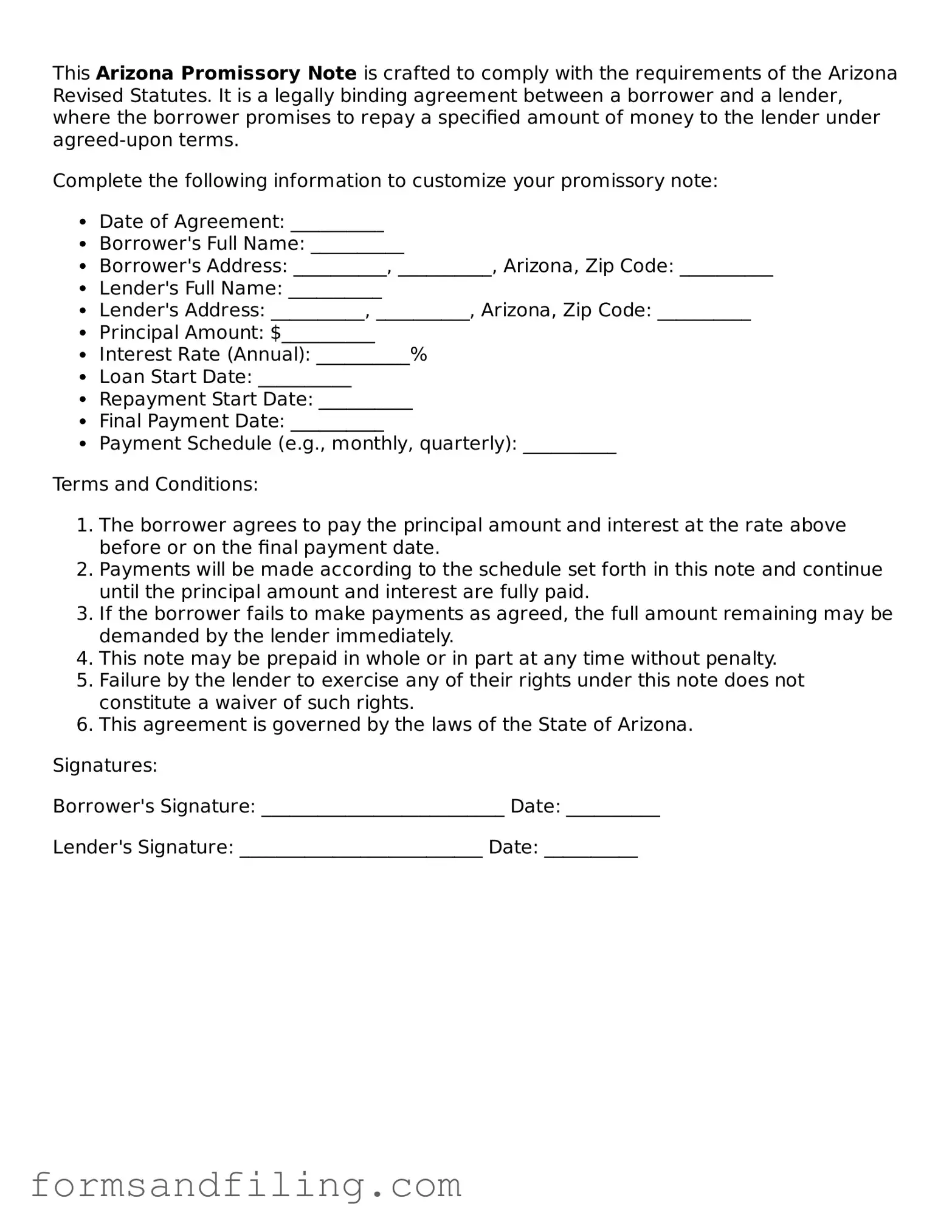 Free Arizona Promissory Note Template