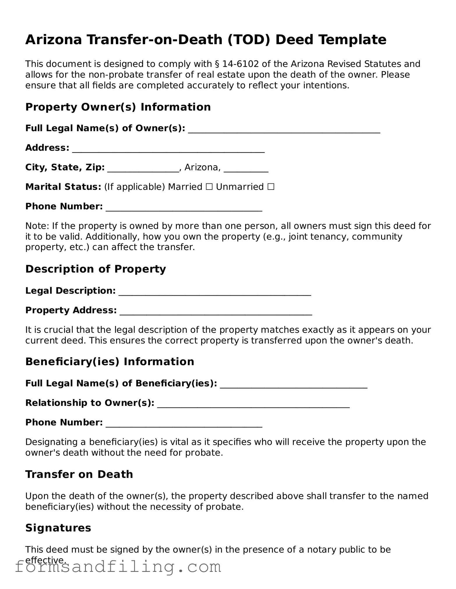 Free Arizona Transfer-on-Death Deed Template