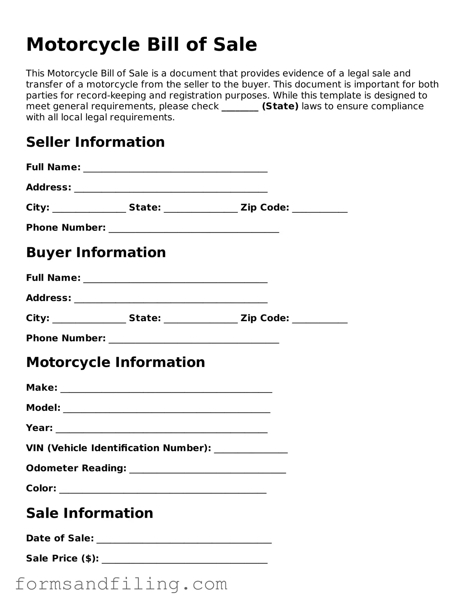 Free Motorcycle Bill of Sale Template