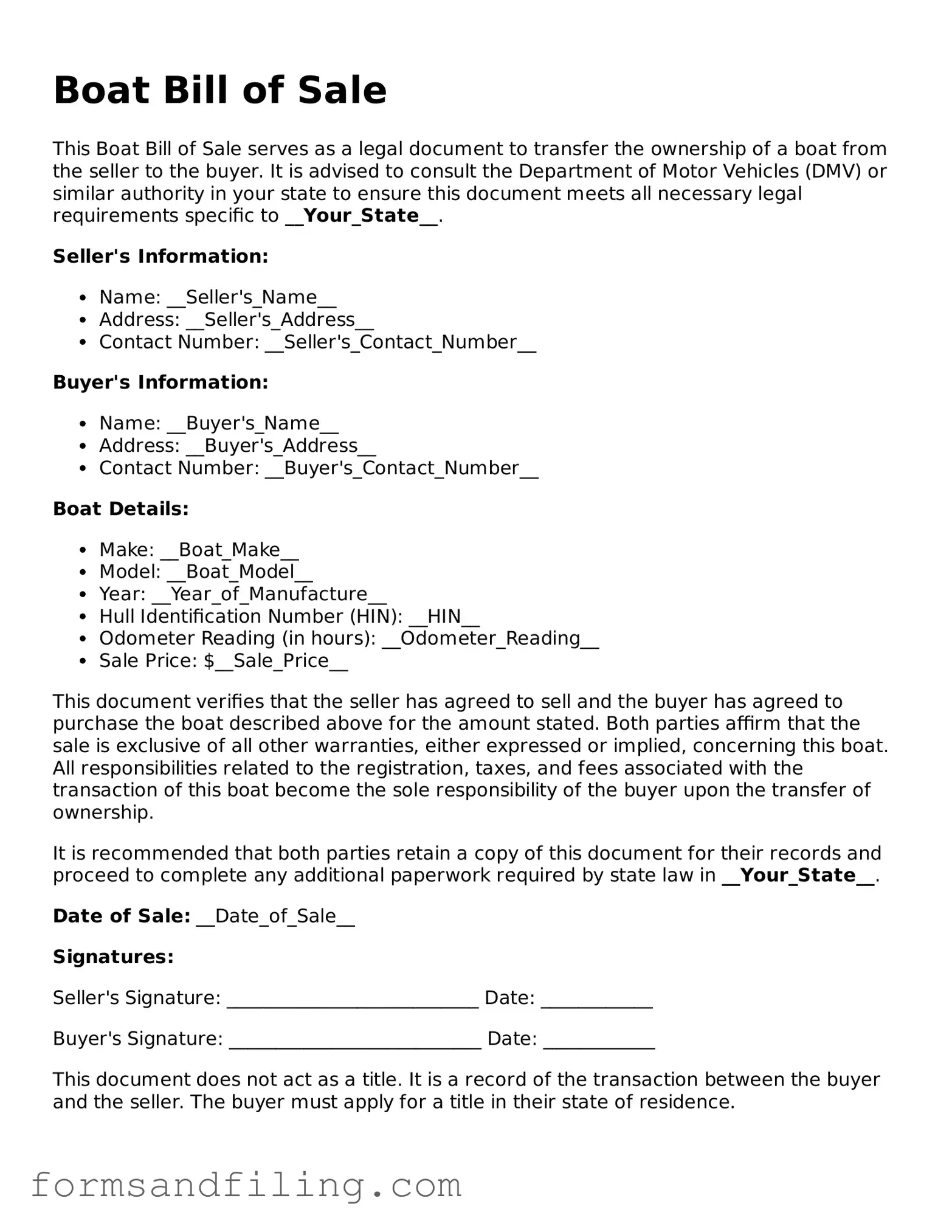 Free Boat Bill of Sale Template