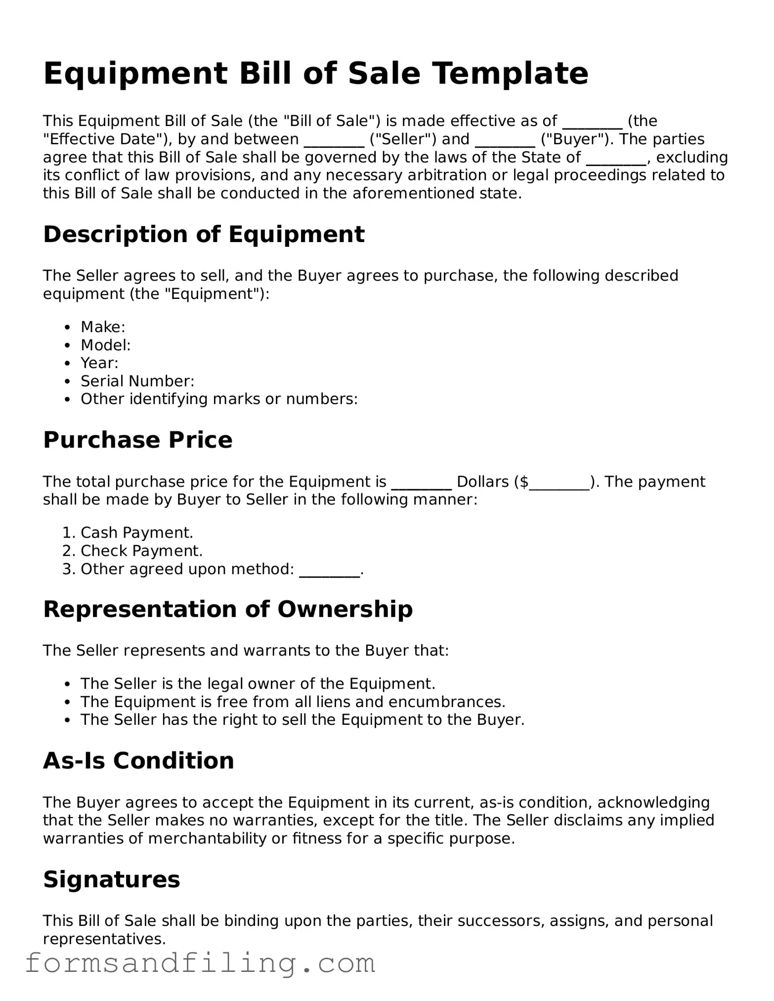 Free Equipment Bill of Sale Template