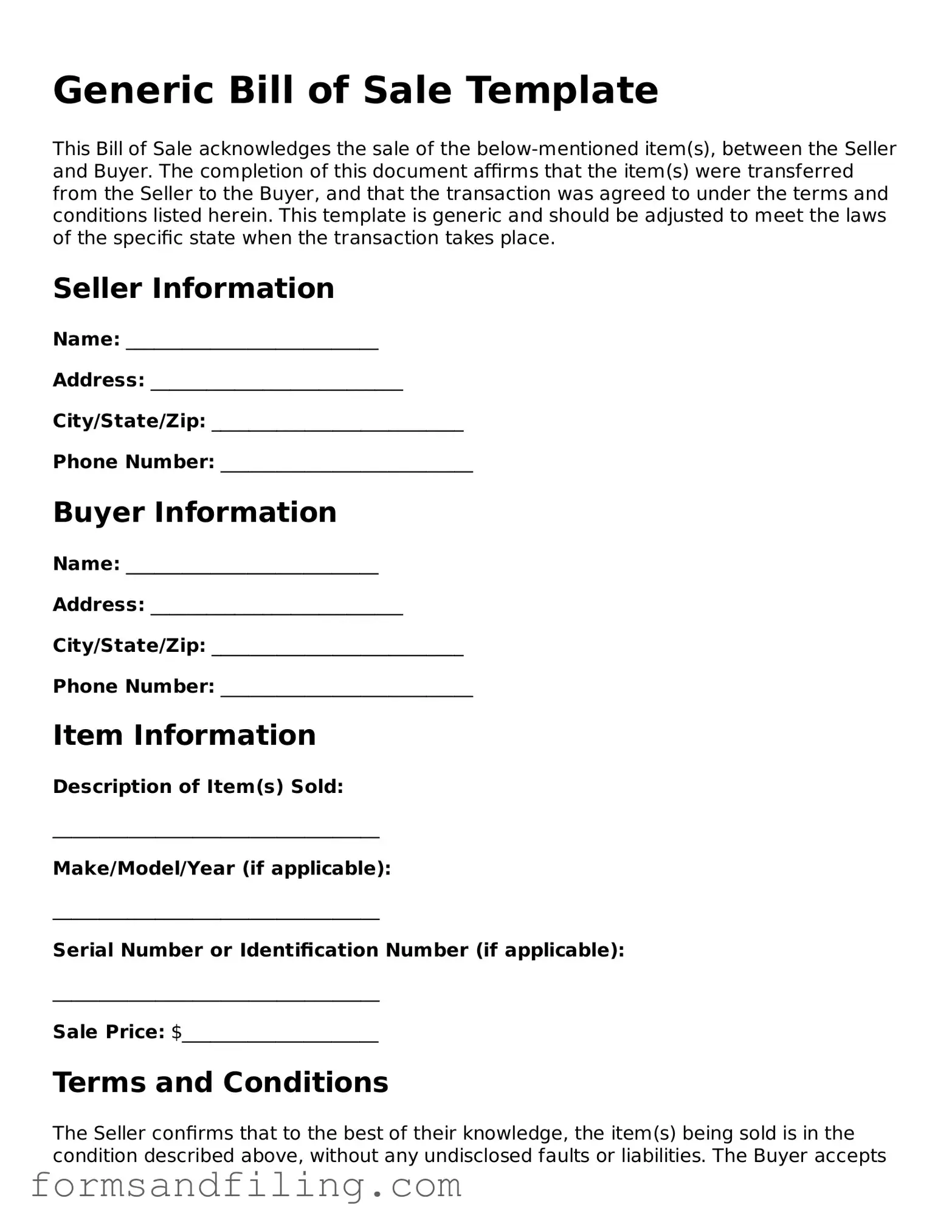 Free Bill of Sale Template