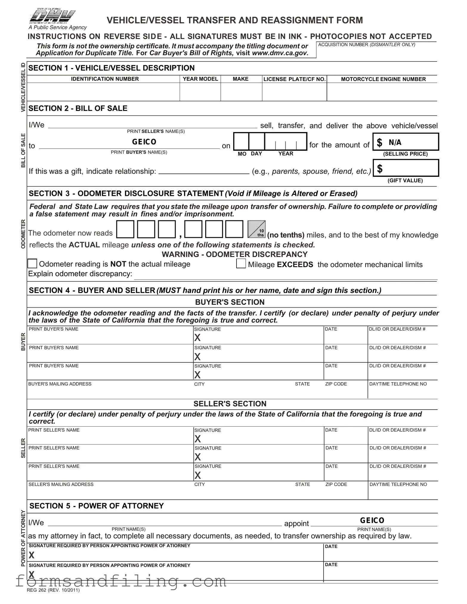 Fill Out a Valid California Fotm Reg 262 Template