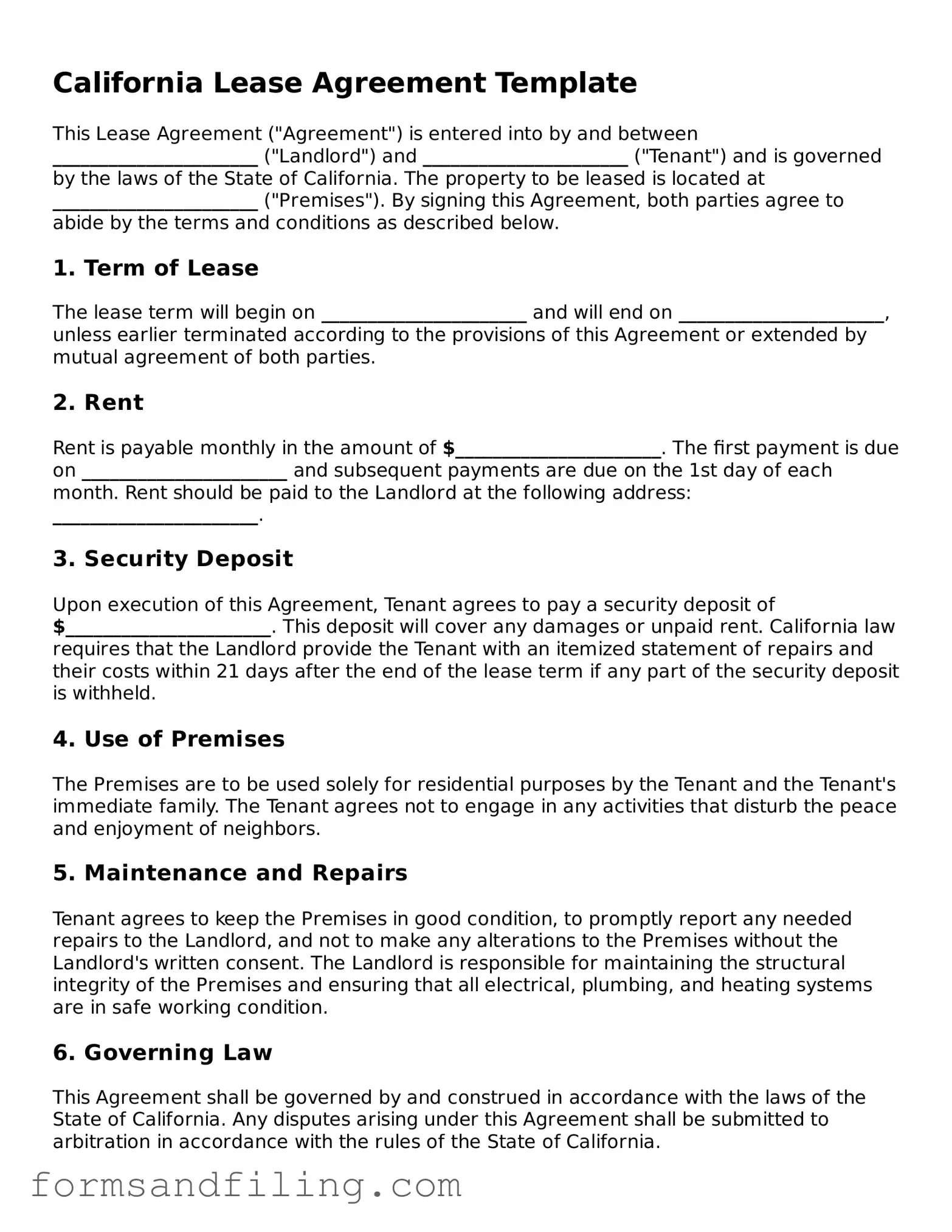Free California Lease Agreement Template