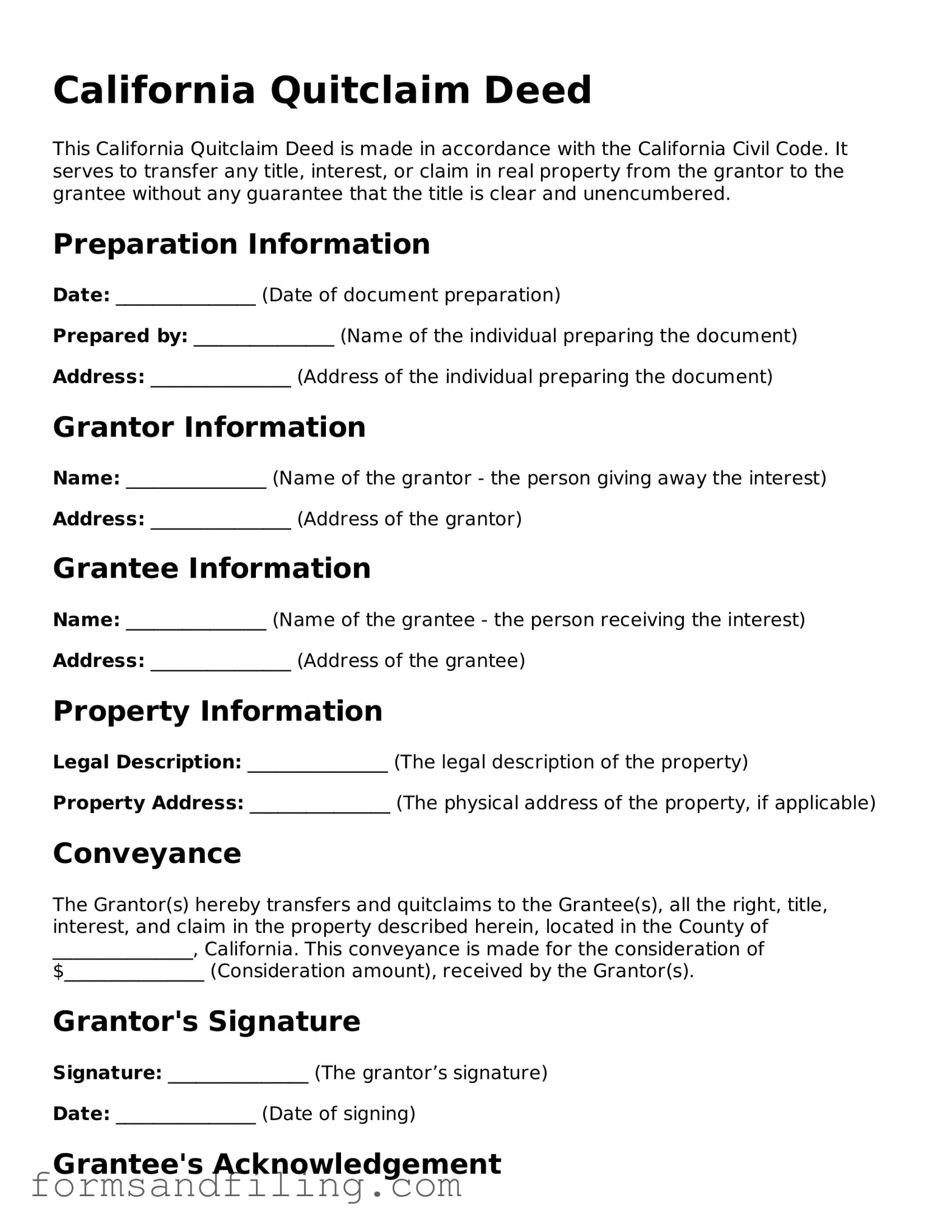 Free California Quitclaim Deed Template