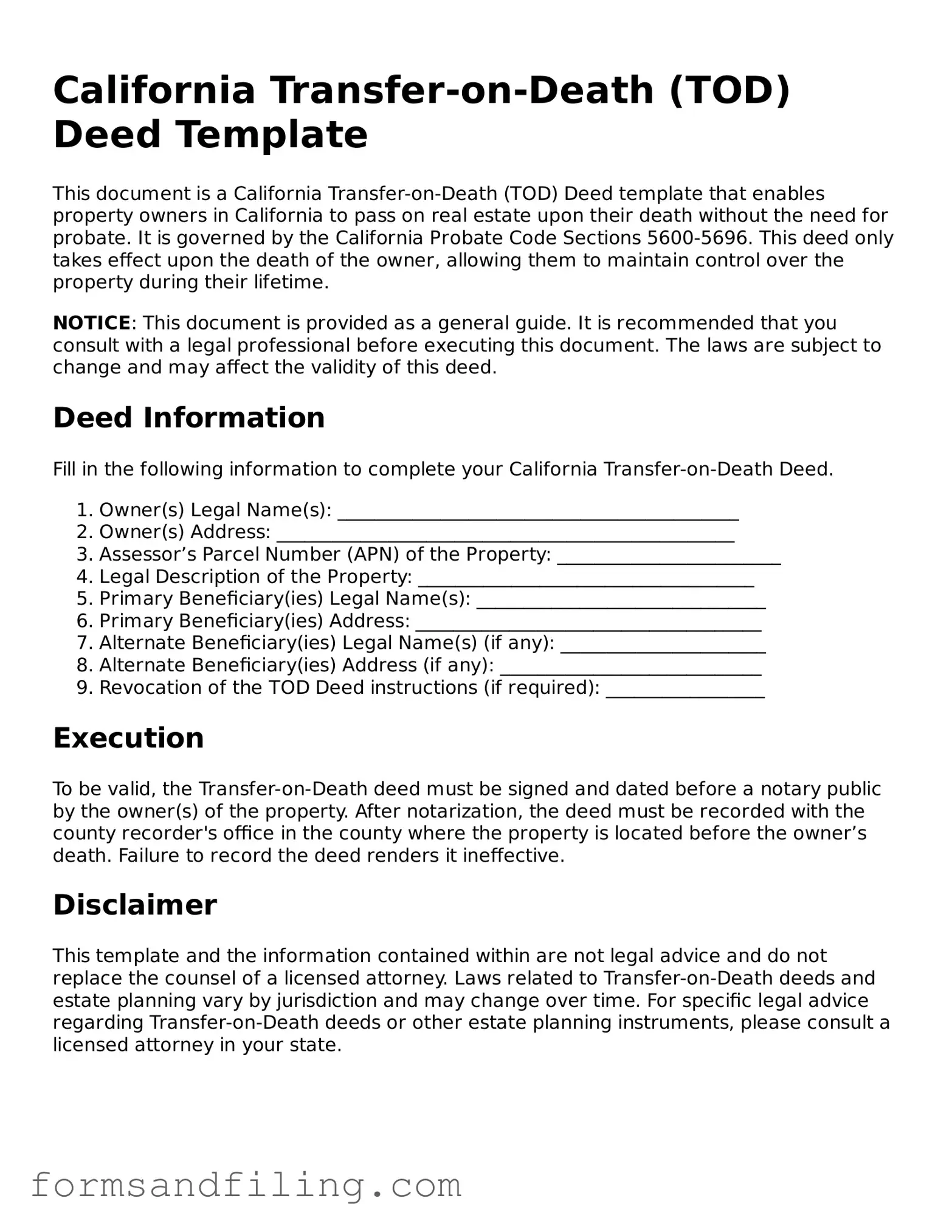 Free California Transfer-on-Death Deed Template