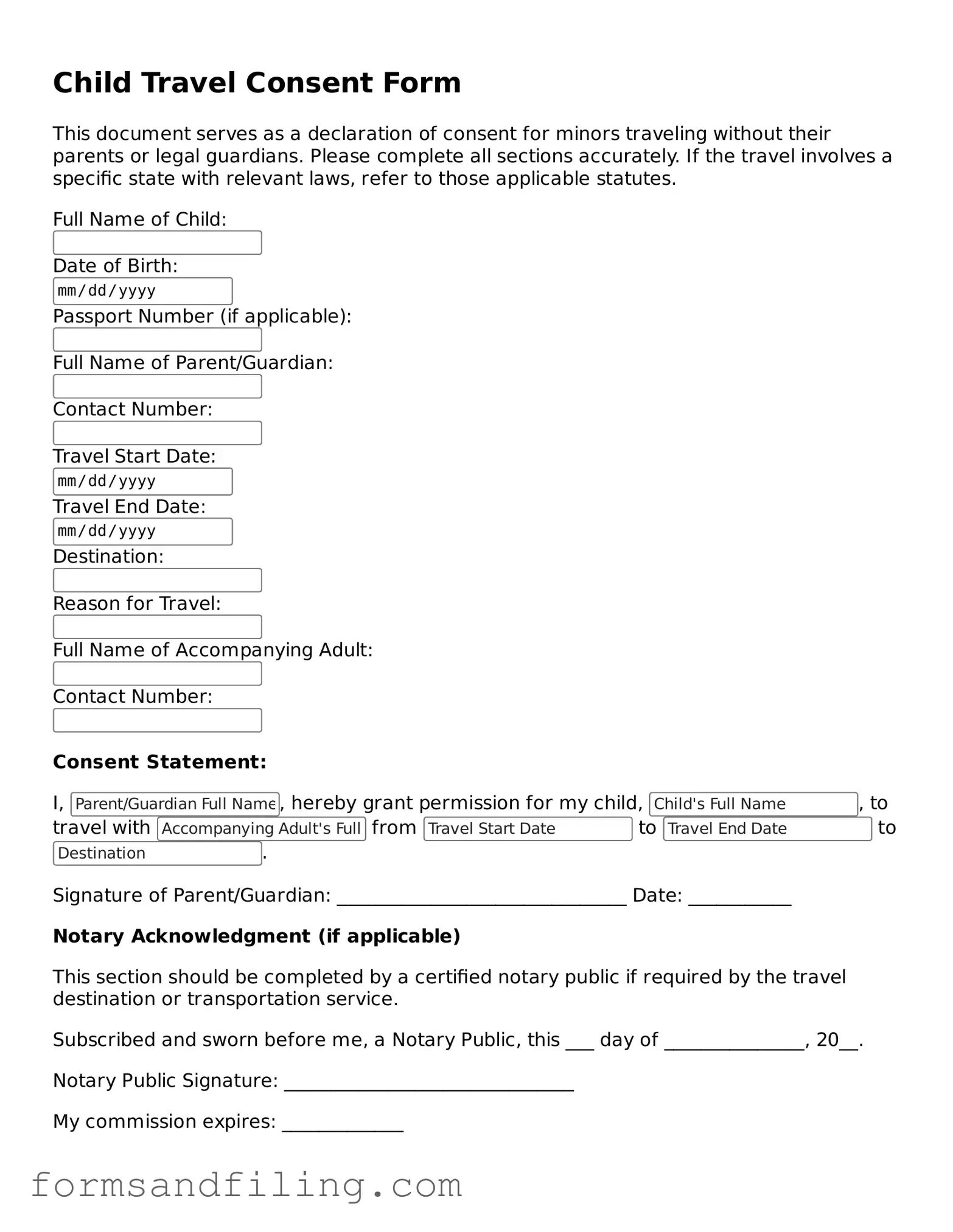 Free Child Travel Consent Form Template