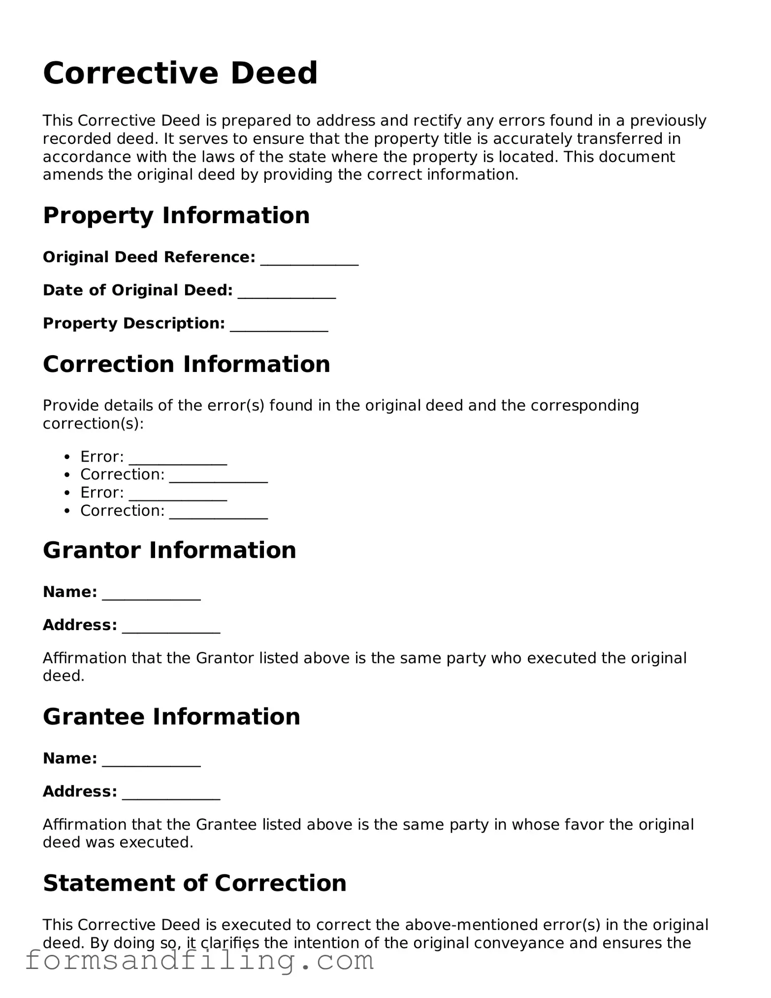 Free Corrective Deed Template