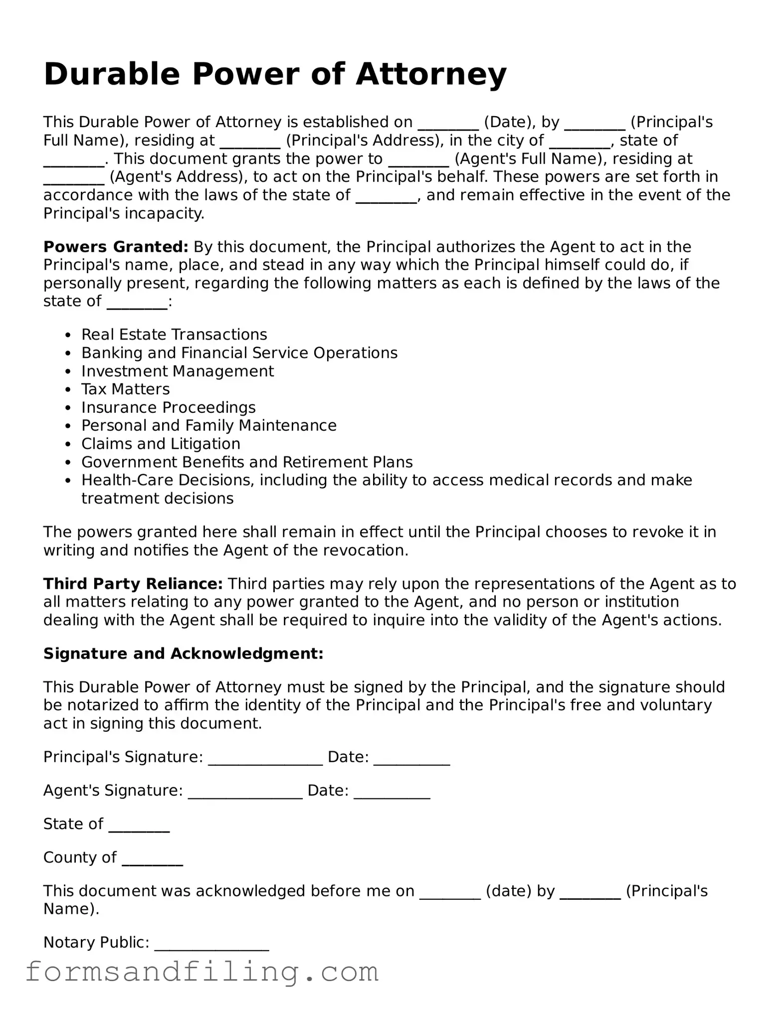 Free Durable Power of Attorney Template