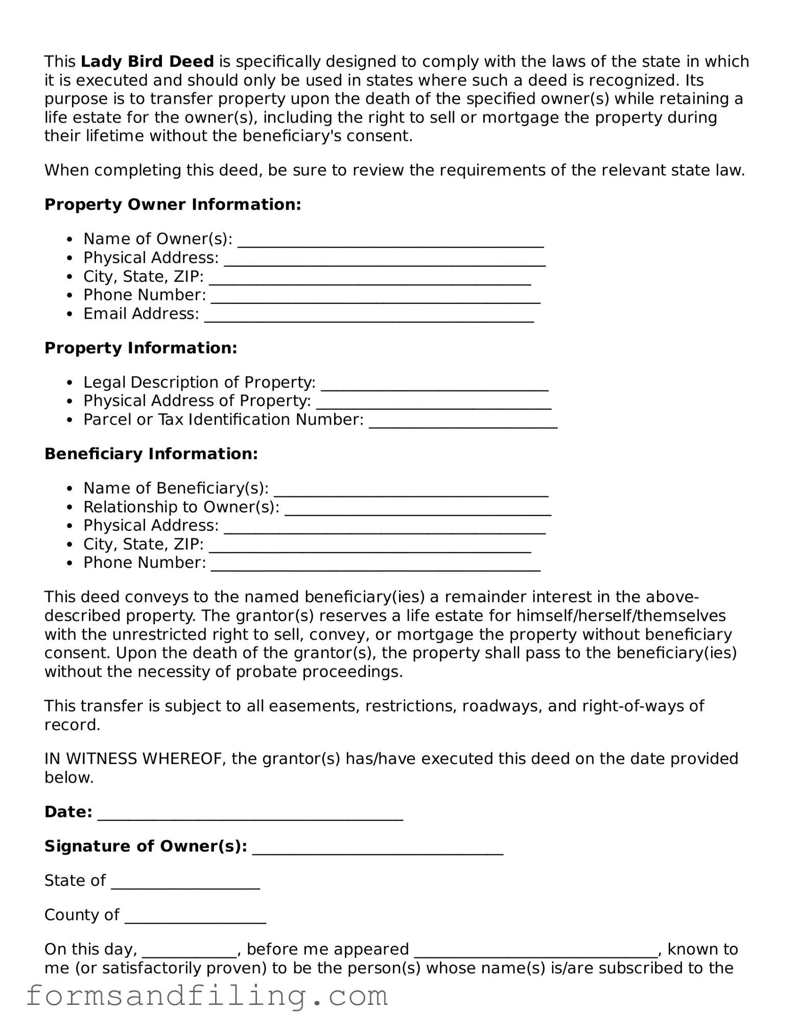 Free Lady Bird Deed Template
