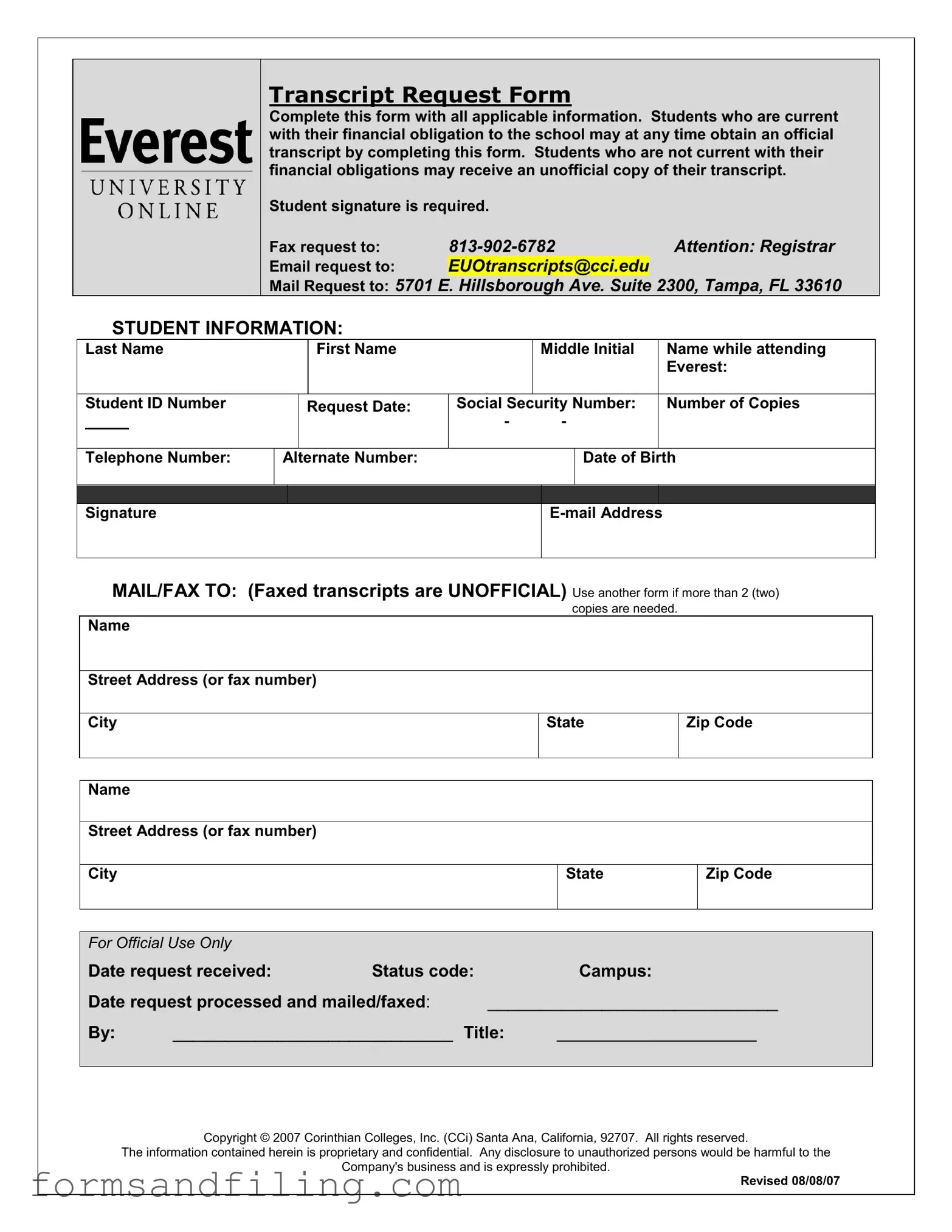 Fill Out a Valid Everest University Transcript Template