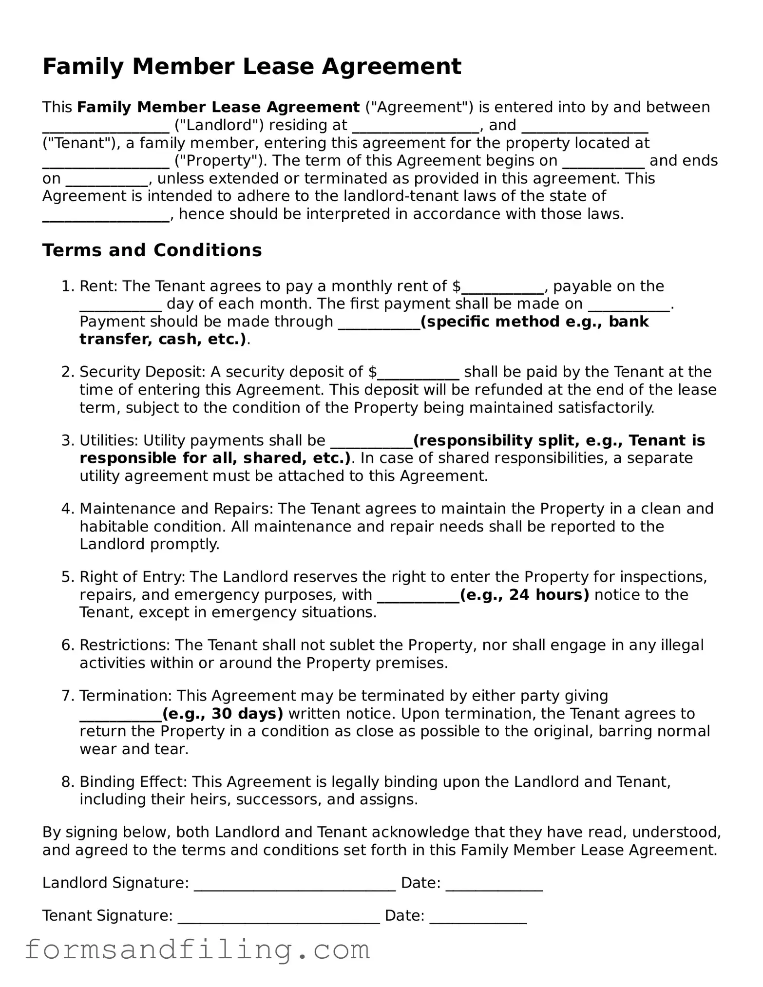 Free Family Member Lease Agreement Template