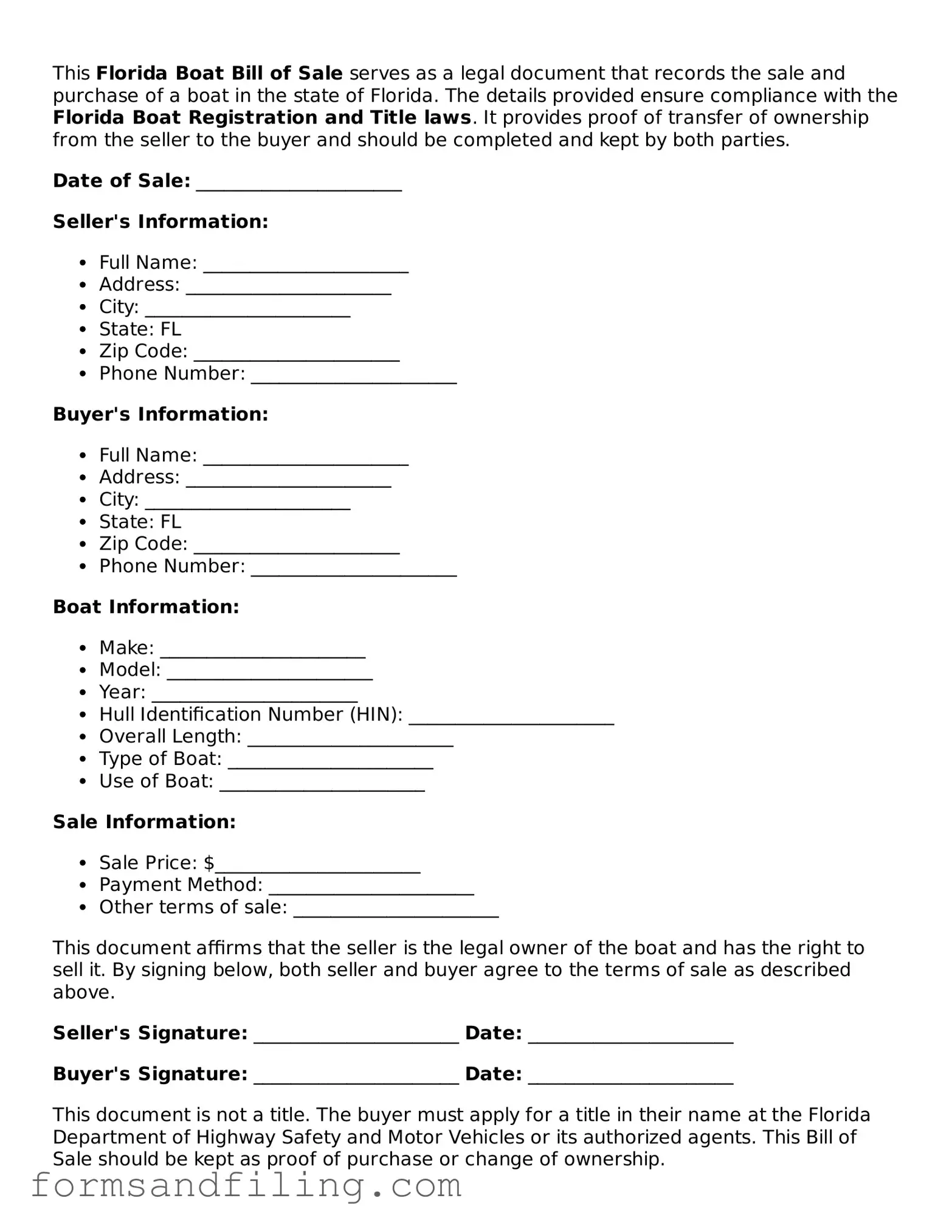 Free Florida Boat Bill of Sale Template