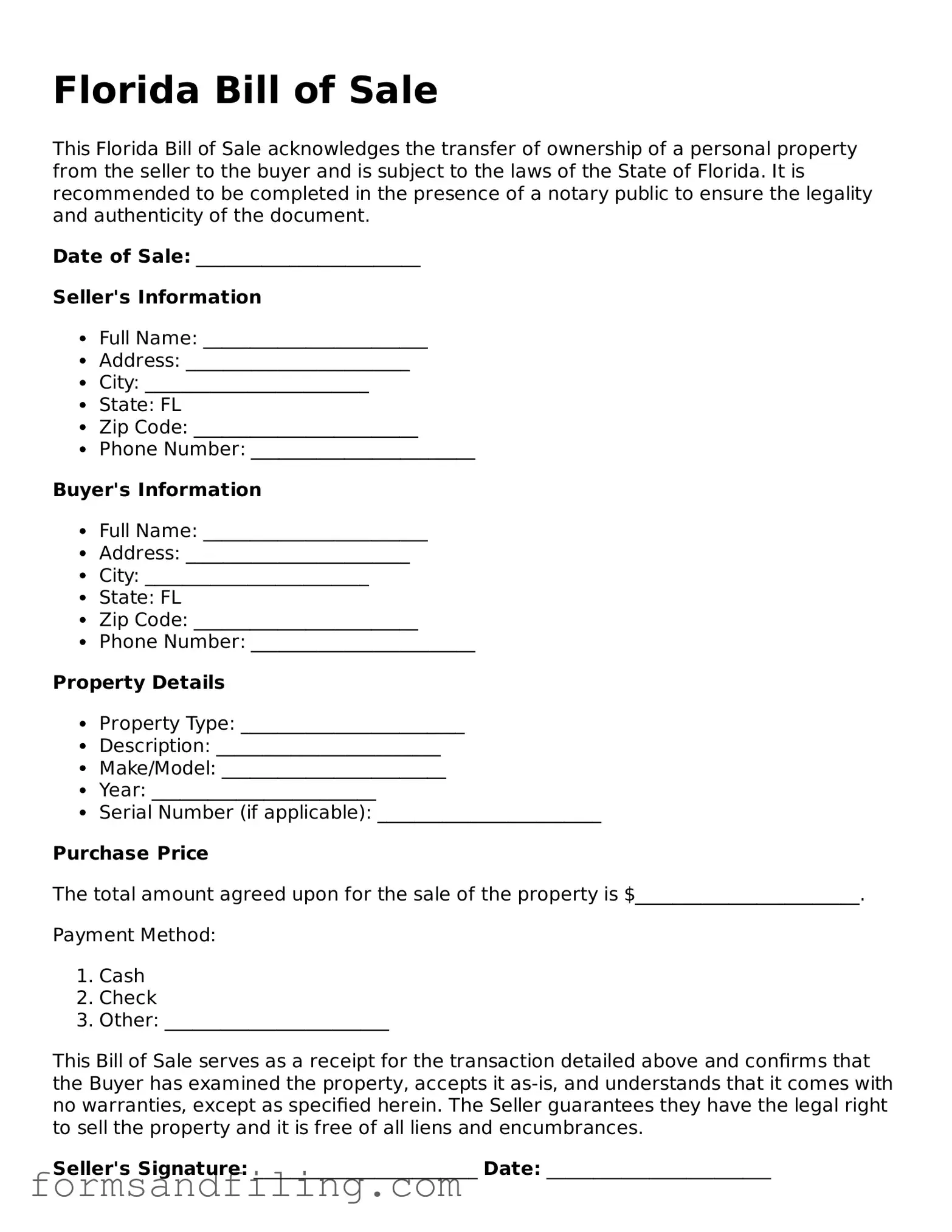 Free Florida Bill of Sale Template