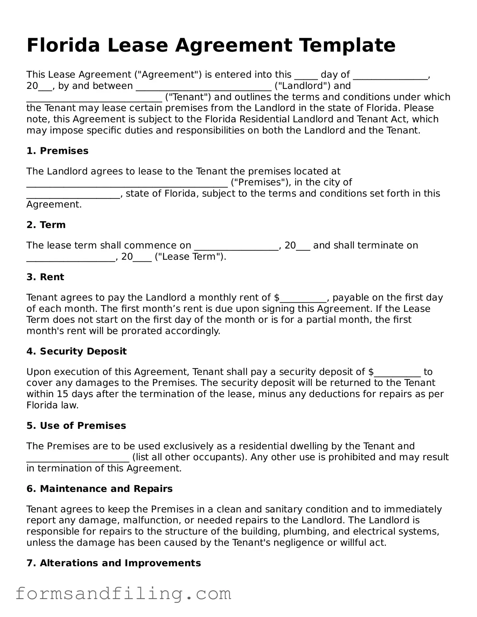 Free Florida Lease Agreement Template