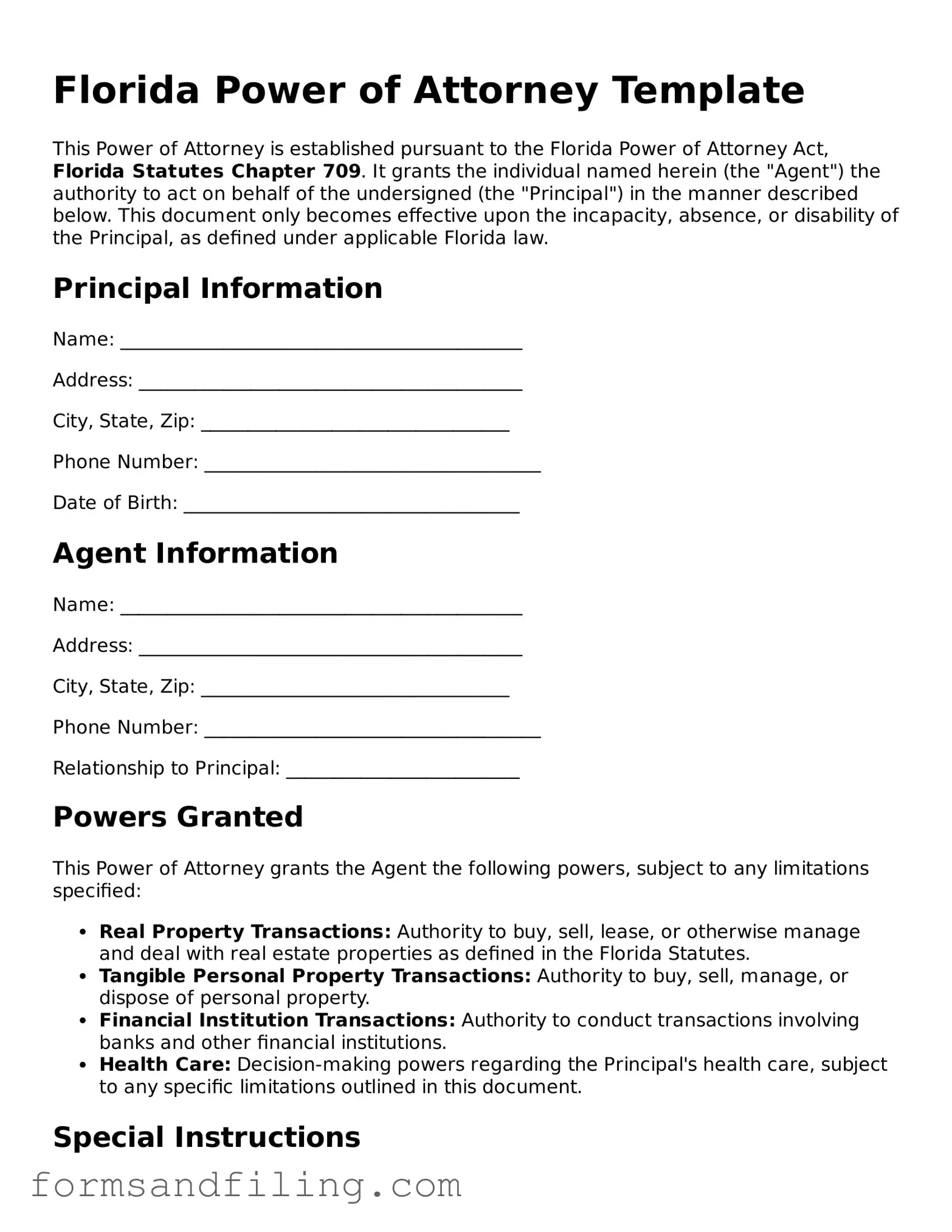 Free Florida Power of Attorney Template
