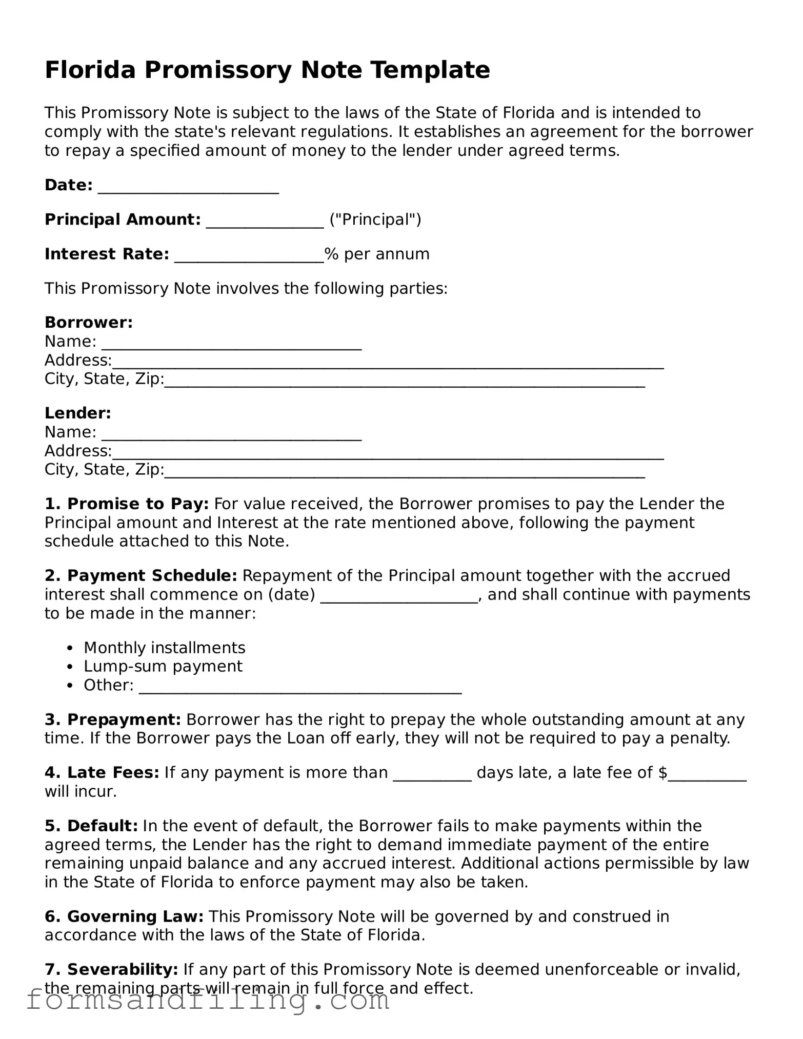 Free Florida Promissory Note Template