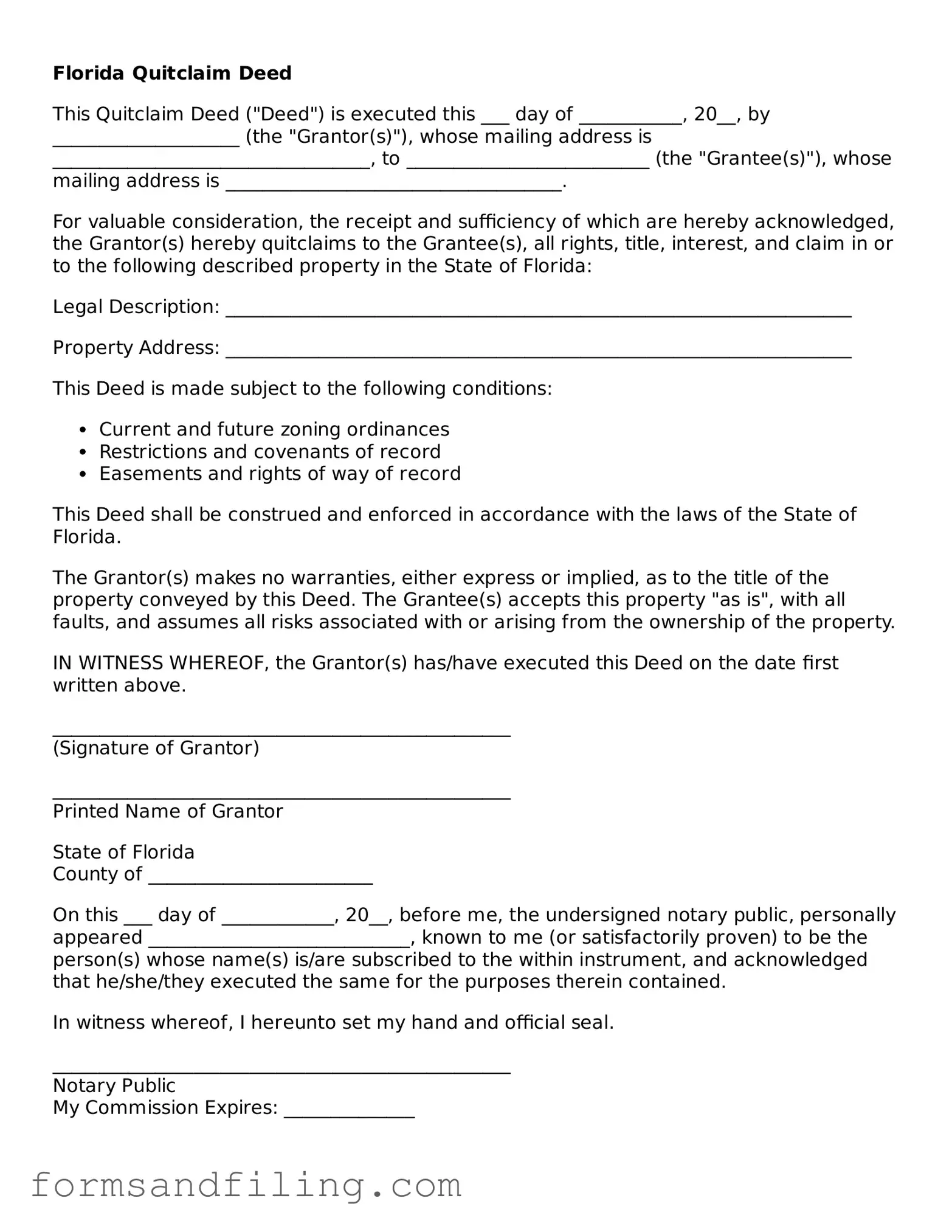 Free Florida Quitclaim Deed Template