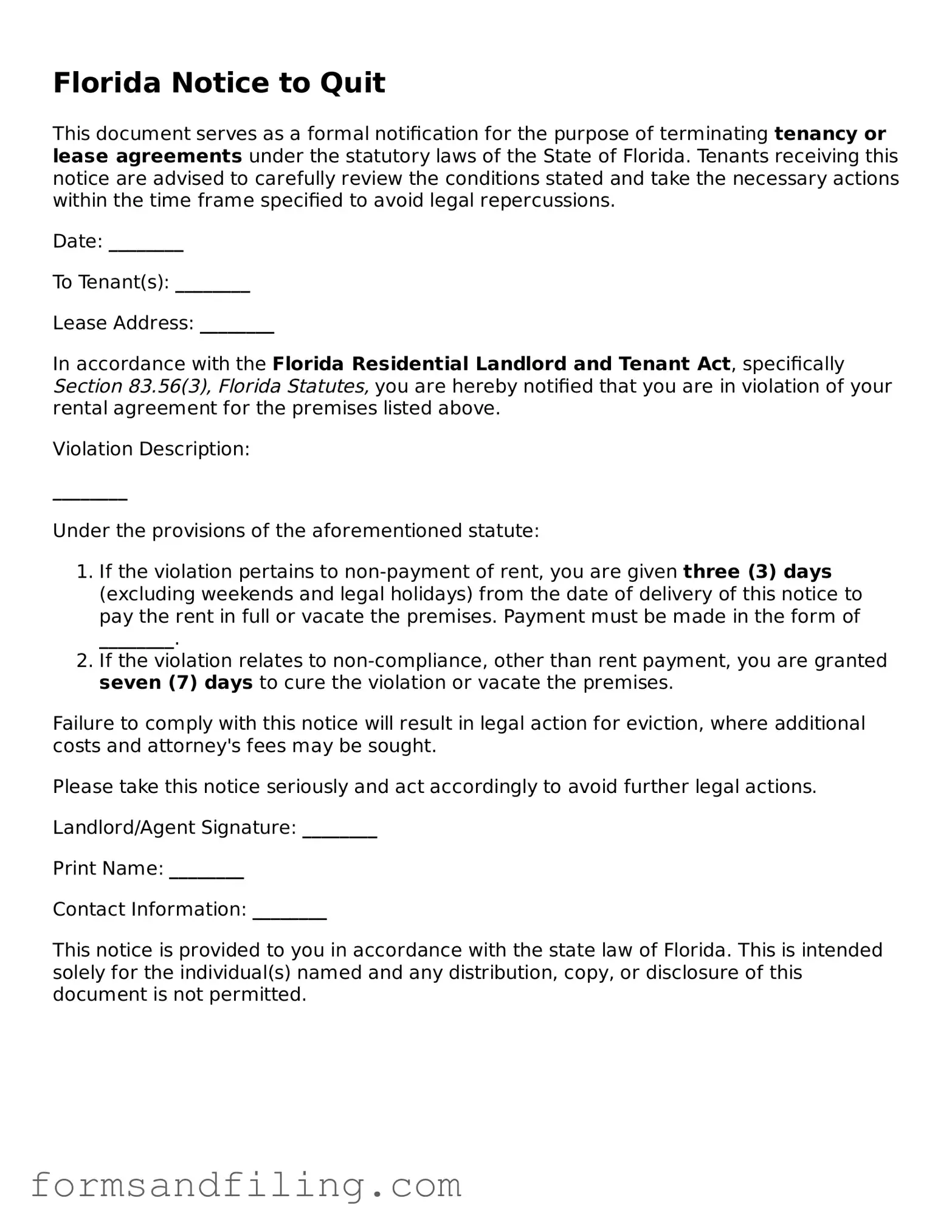 Free Florida Notice to Quit Template
