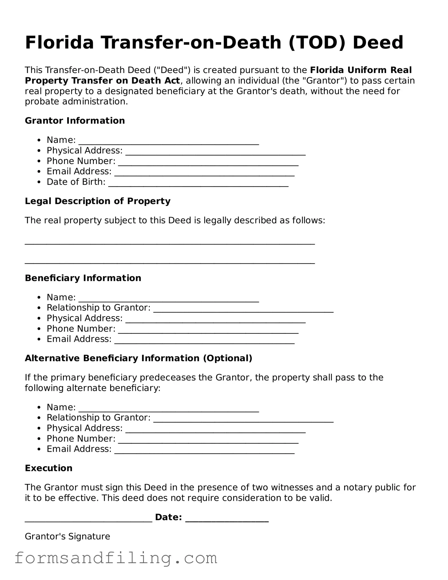 Free Florida Transfer-on-Death Deed Template