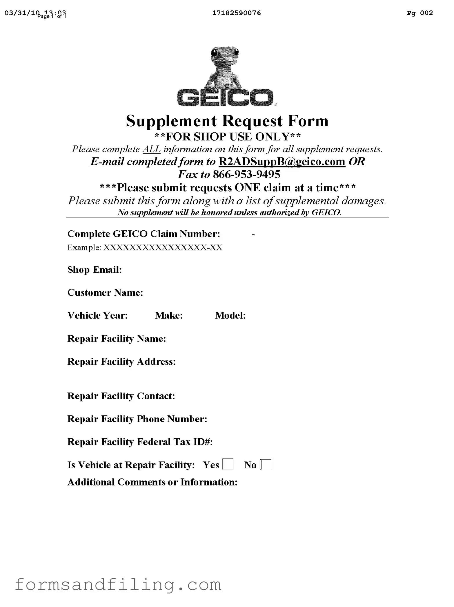 Fill Out a Valid Geico Supplement Request Template