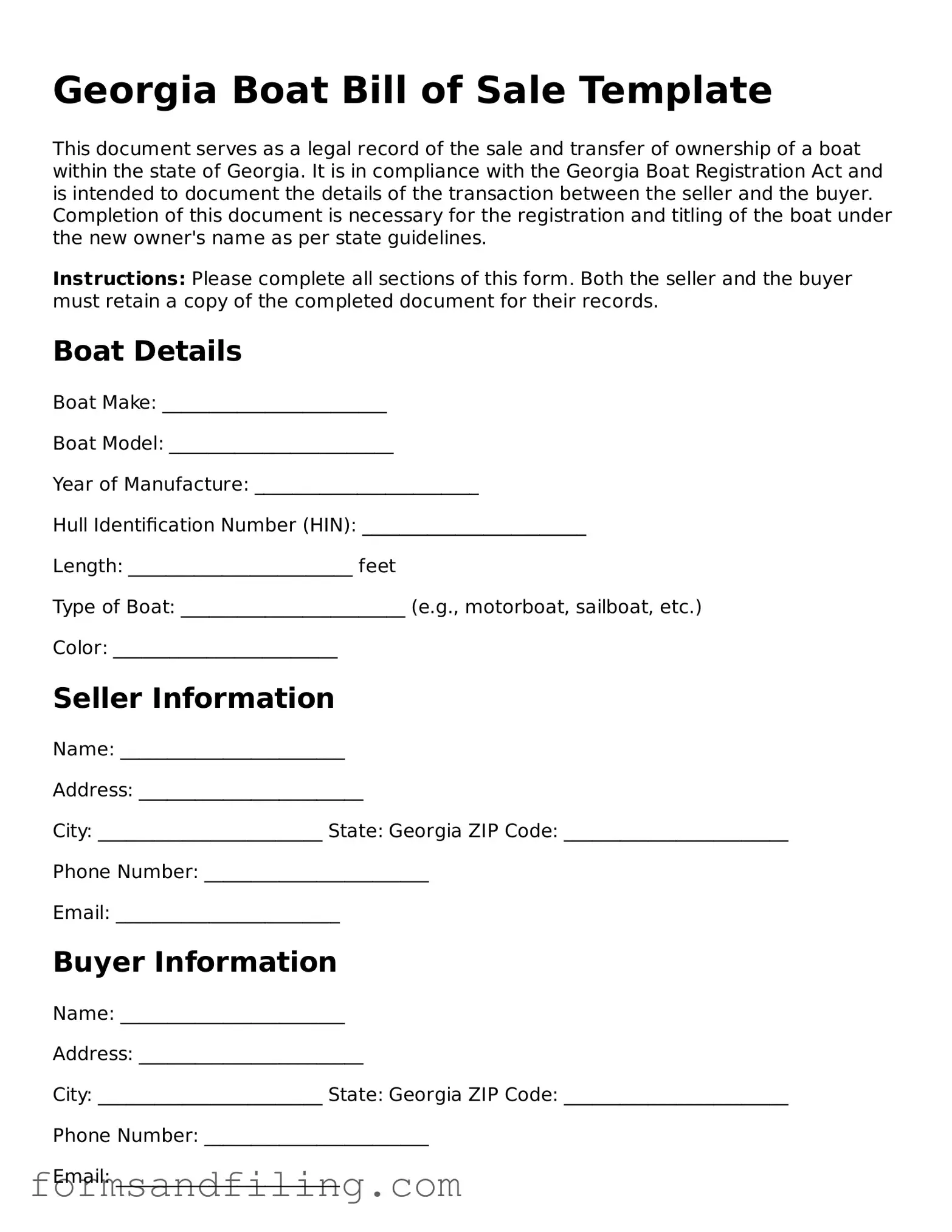 Free Georgia Boat Bill of Sale Template