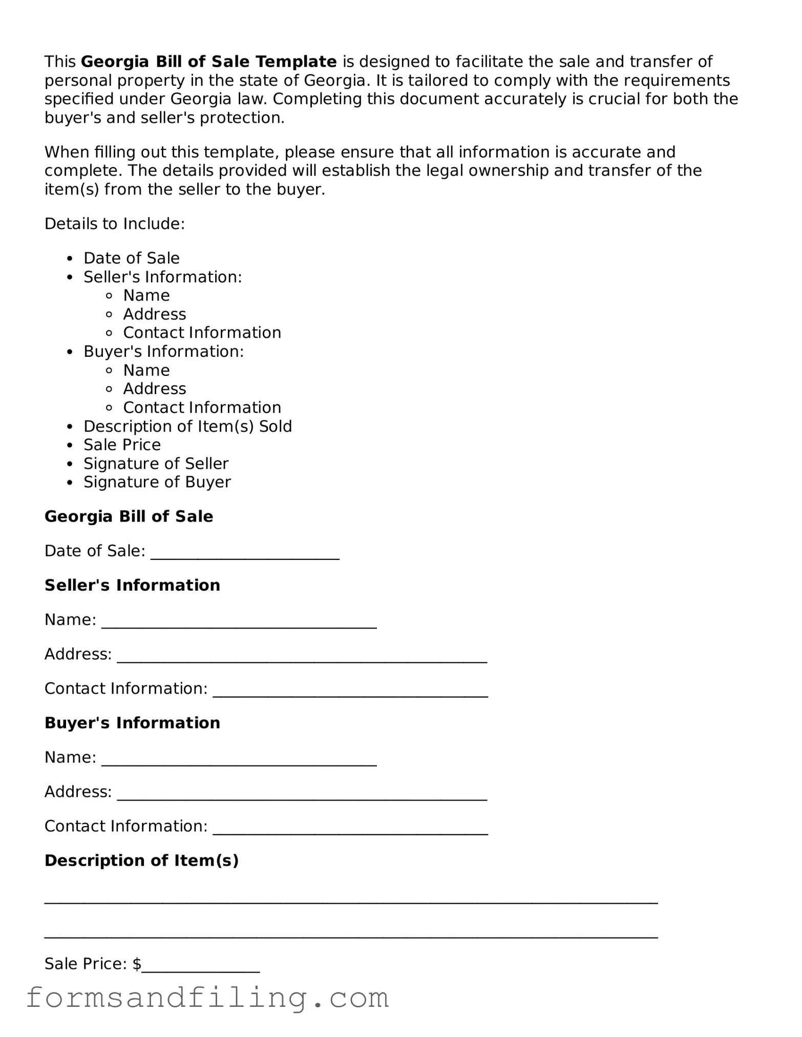 Free Georgia Bill of Sale Template