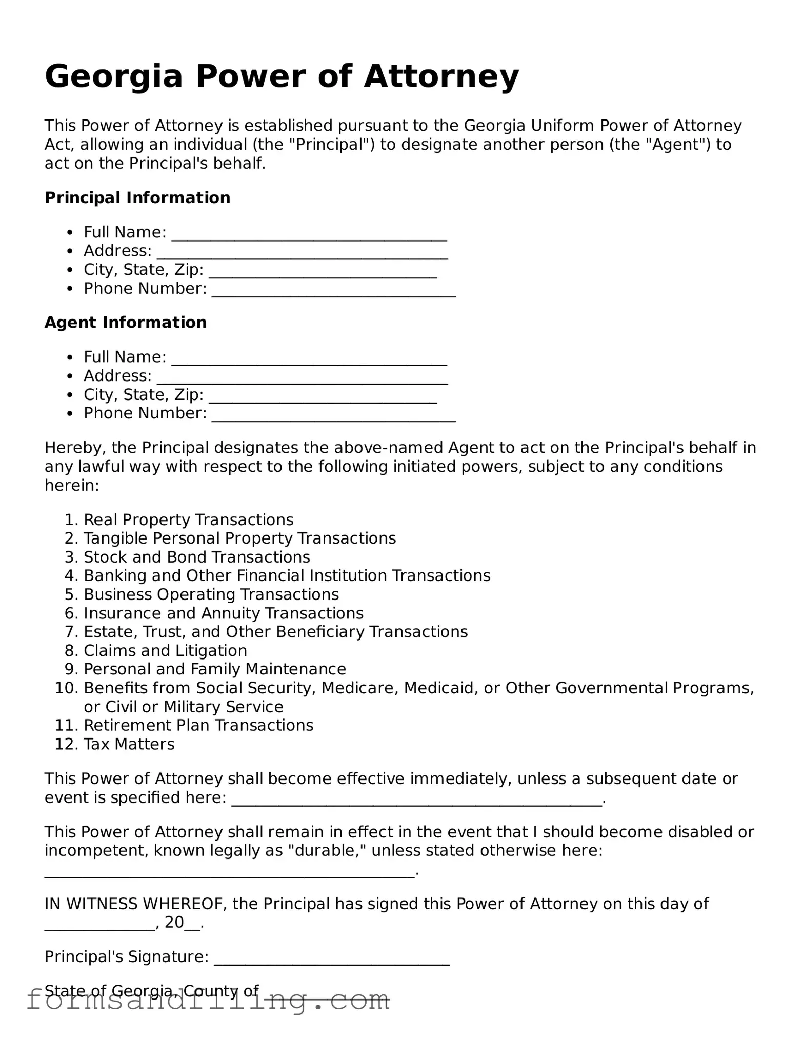Free Georgia Power of Attorney Template