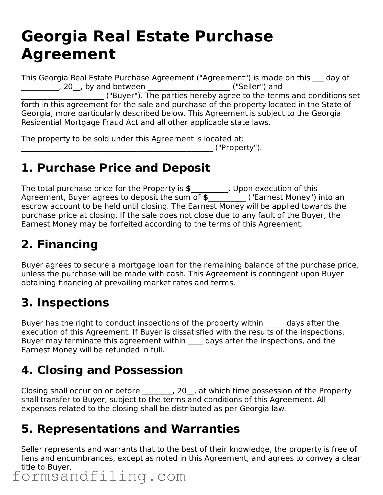 Free Georgia Real Estate Purchase Agreement Template