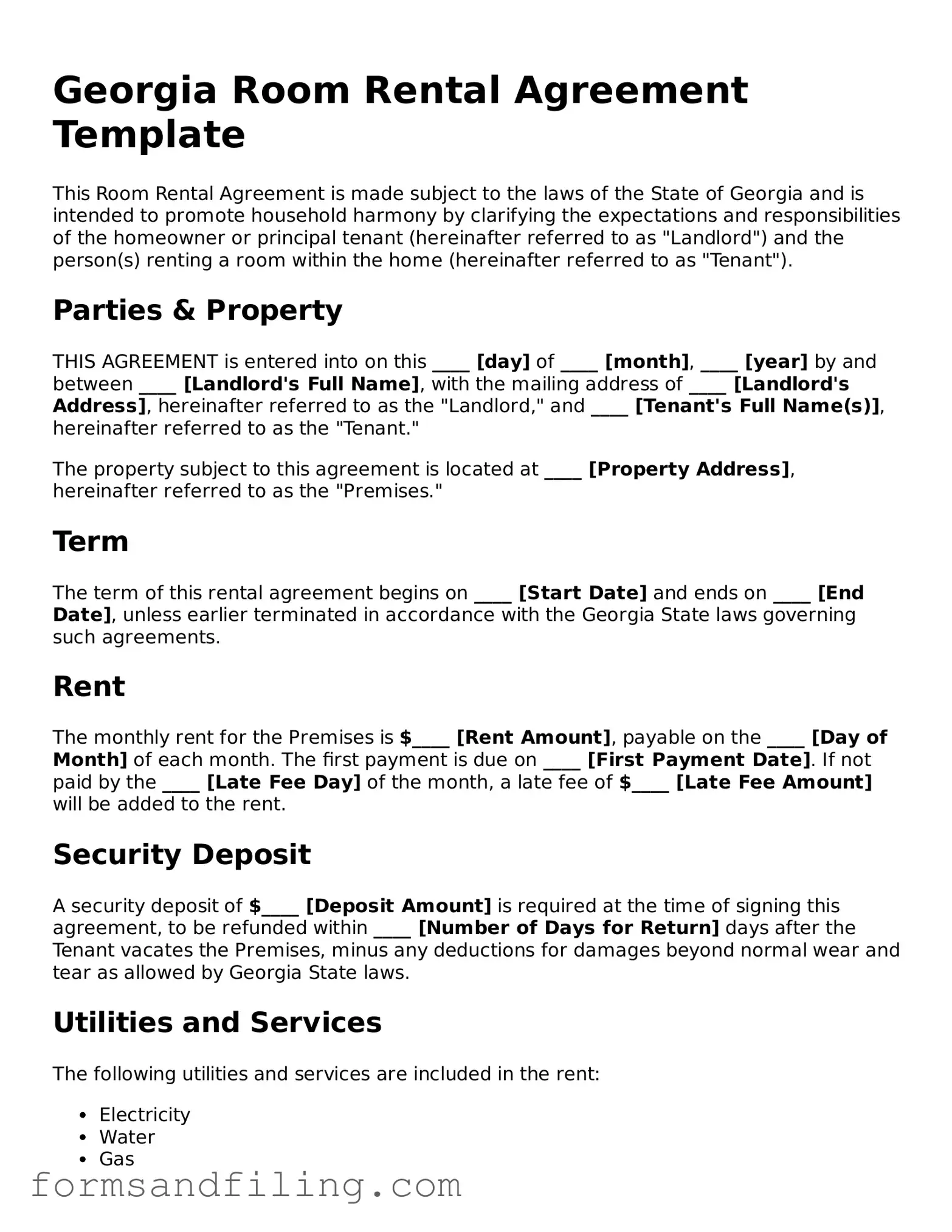 Free Georgia Room Rental Agreement Template