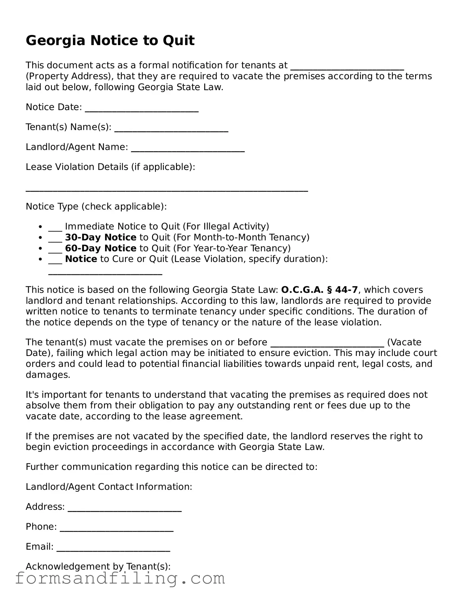Free Georgia Notice to Quit Template