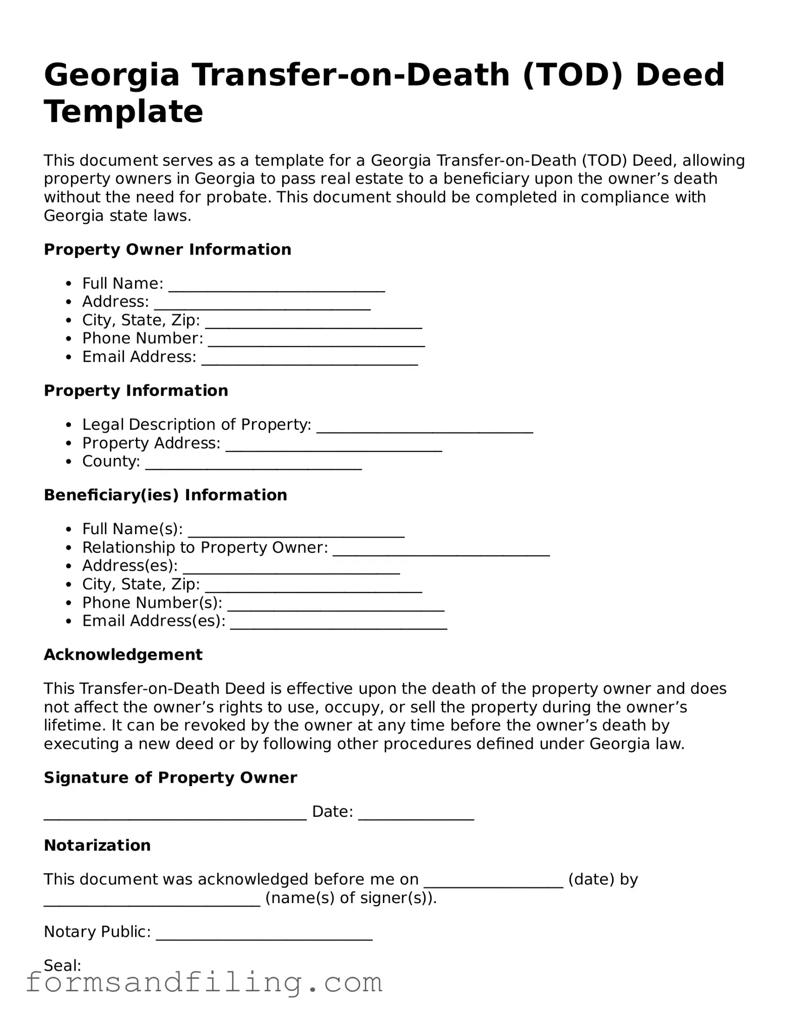 Free Georgia Transfer-on-Death Deed Template