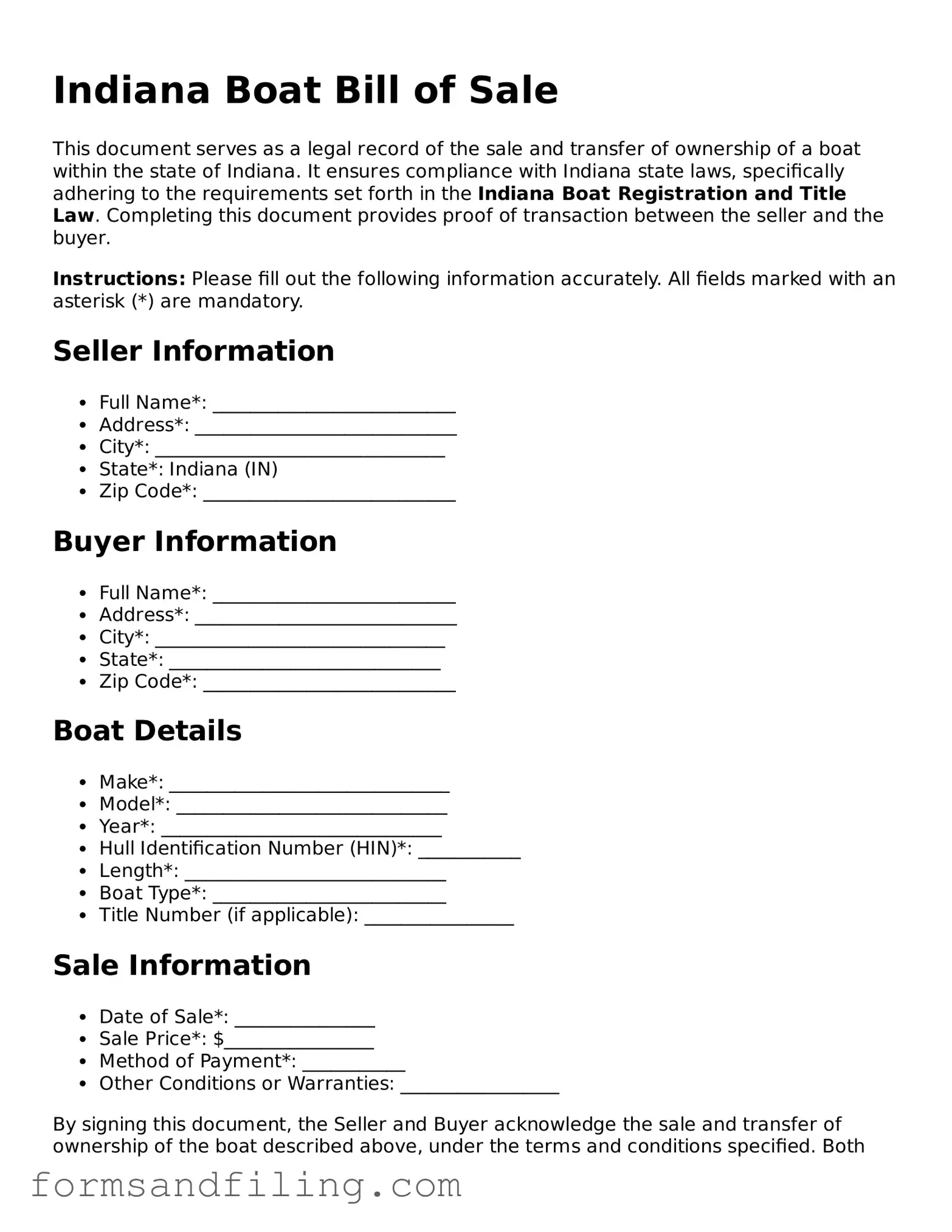 Free Indiana Boat Bill of Sale Template