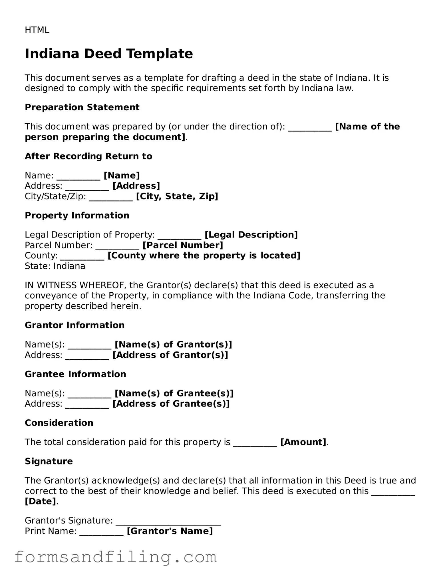 Free Indiana Deed Template