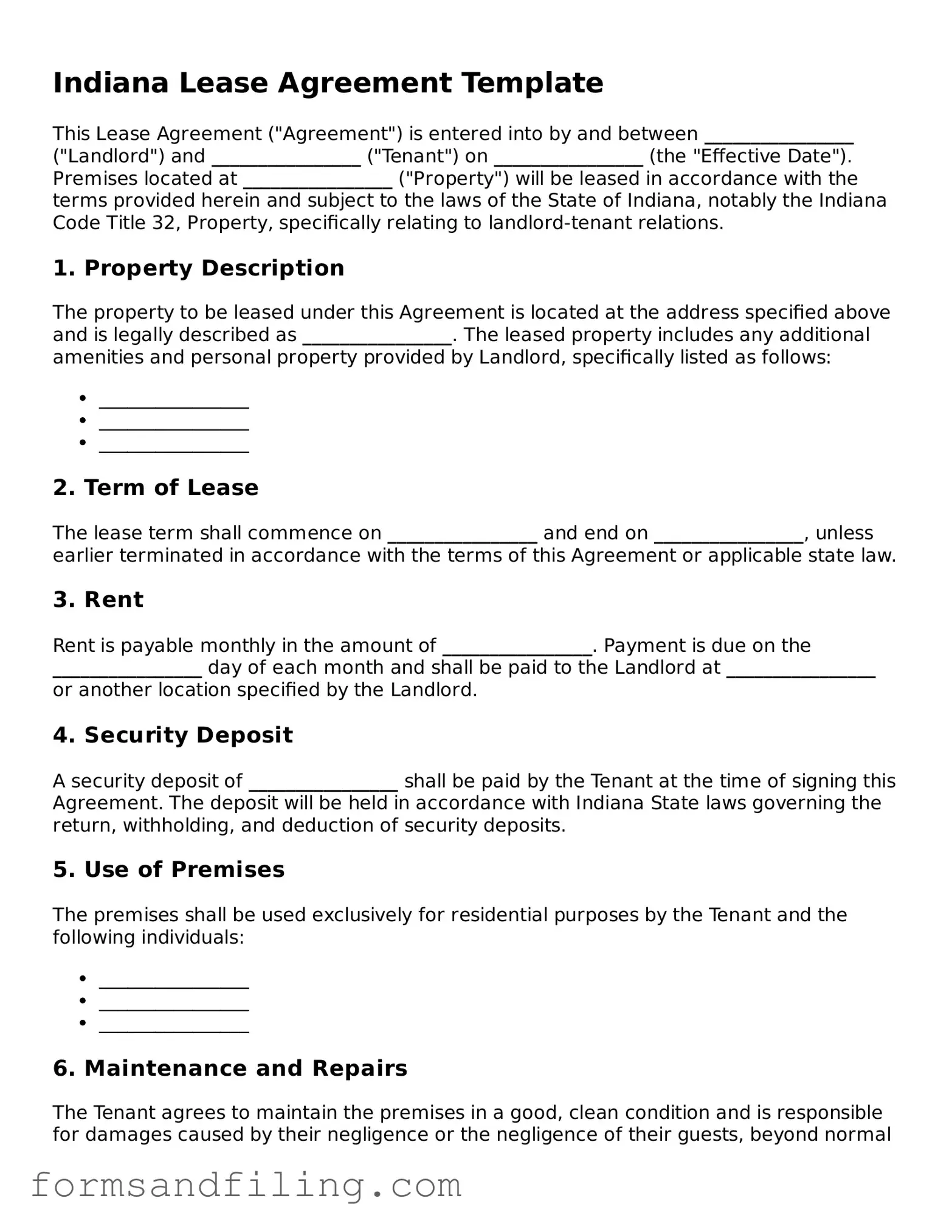Free Indiana Lease Agreement Template