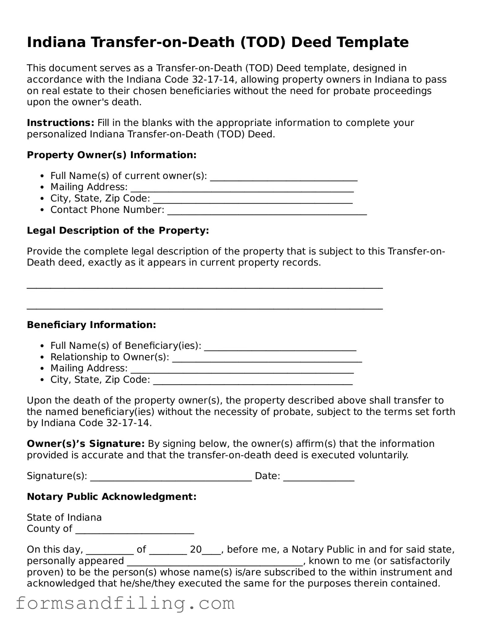 Free Indiana Transfer-on-Death Deed Template