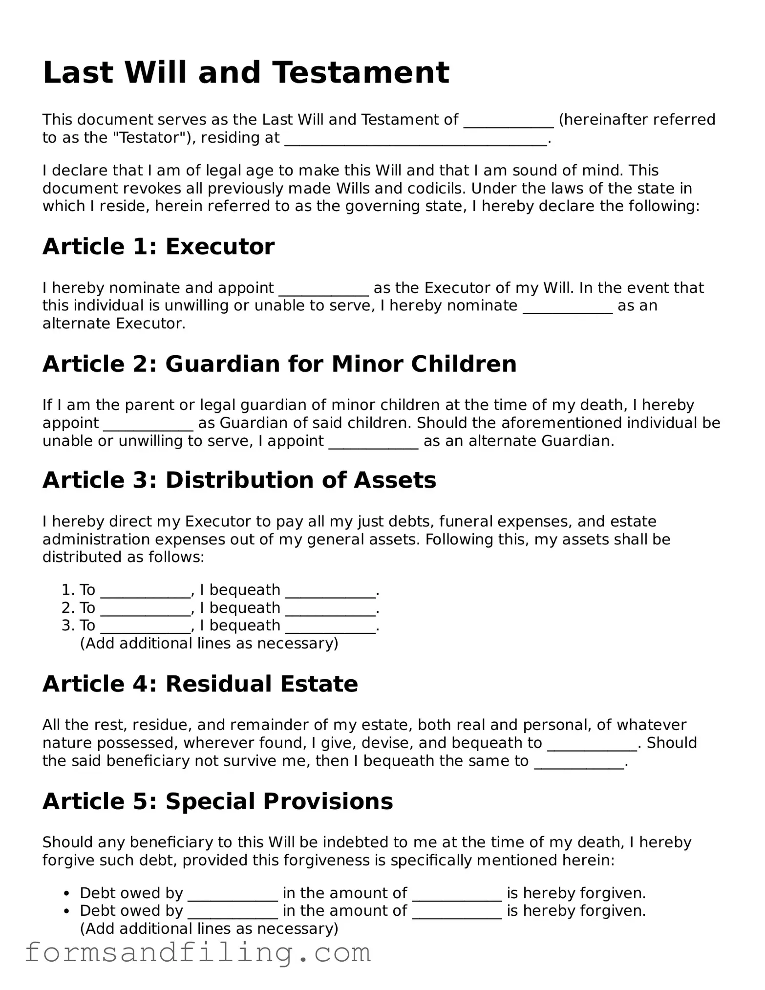 Free Last Will and Testament Template