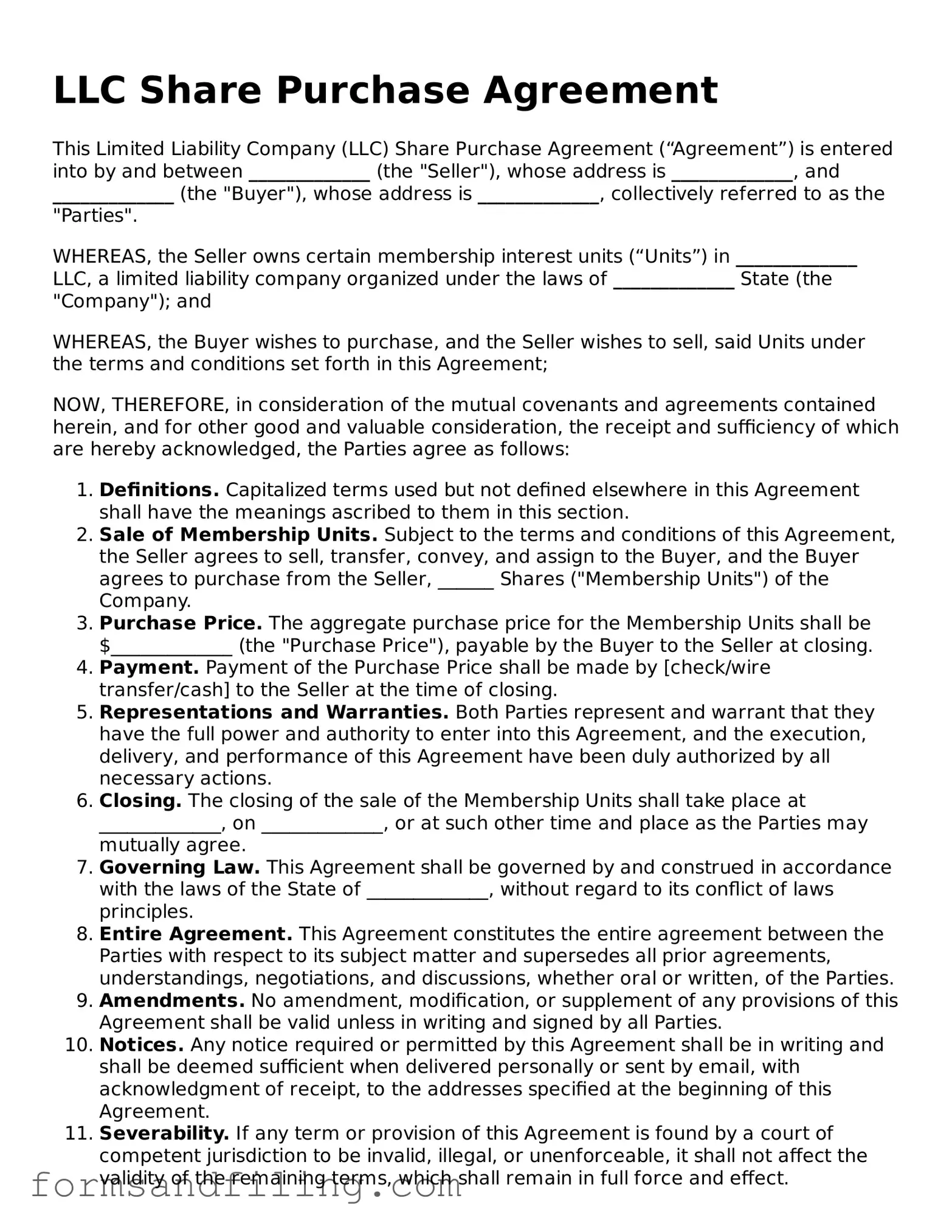 Free LLC Share Purchase Agreement Template