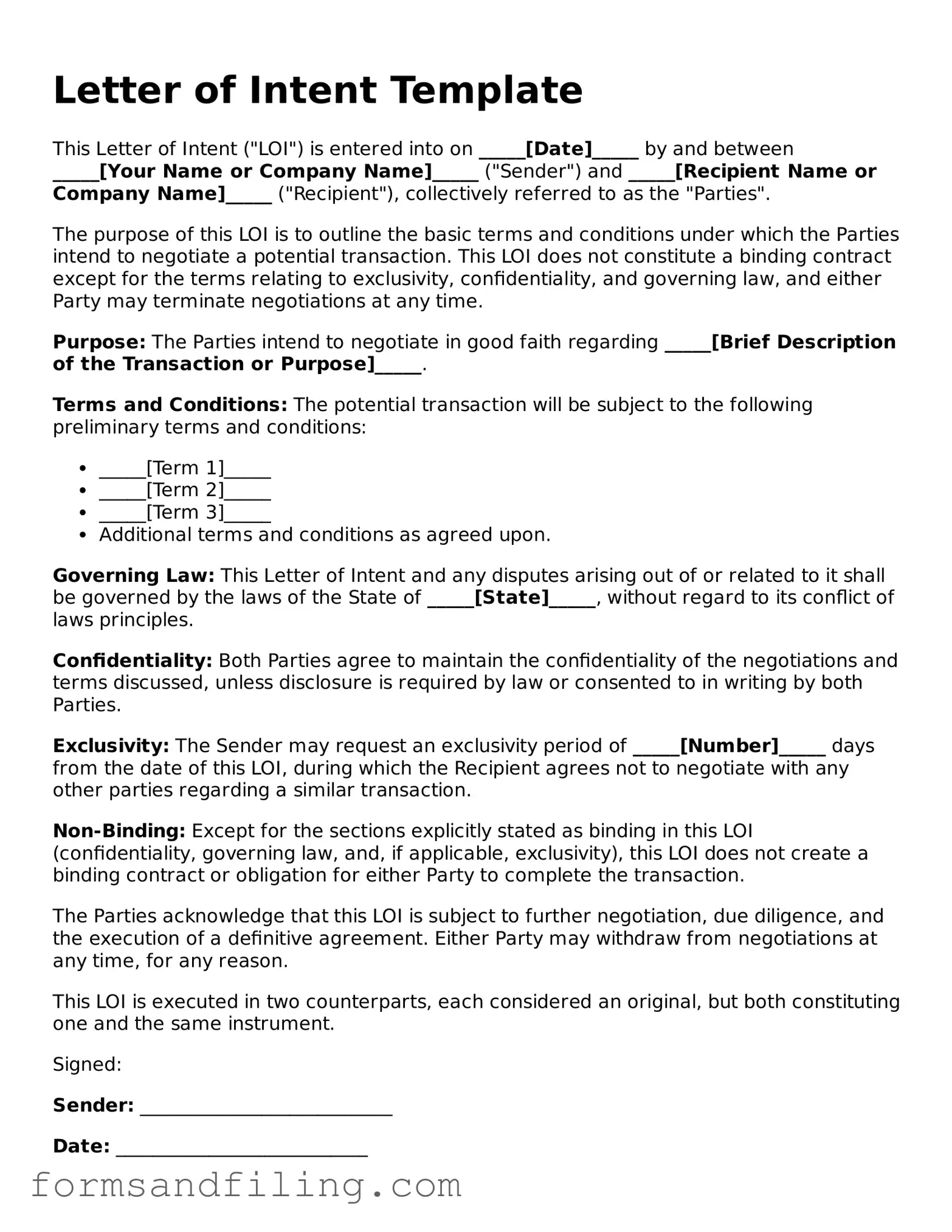 Free Letter of Intent Template