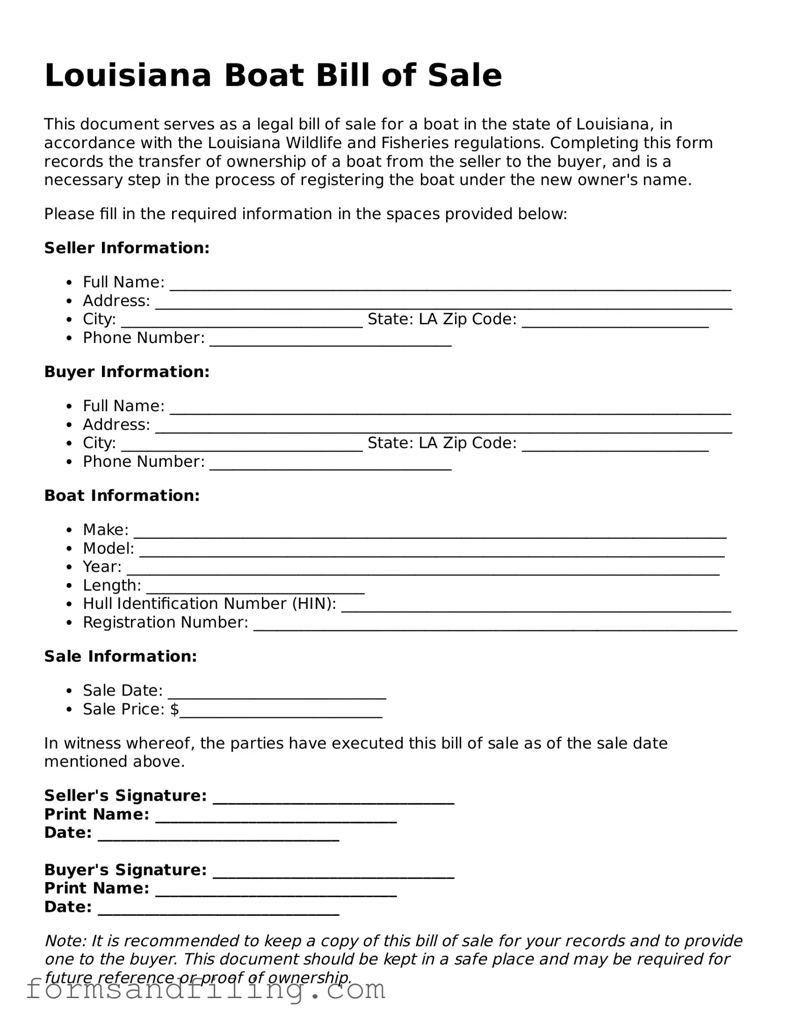 Free Louisiana Boat Bill of Sale Template