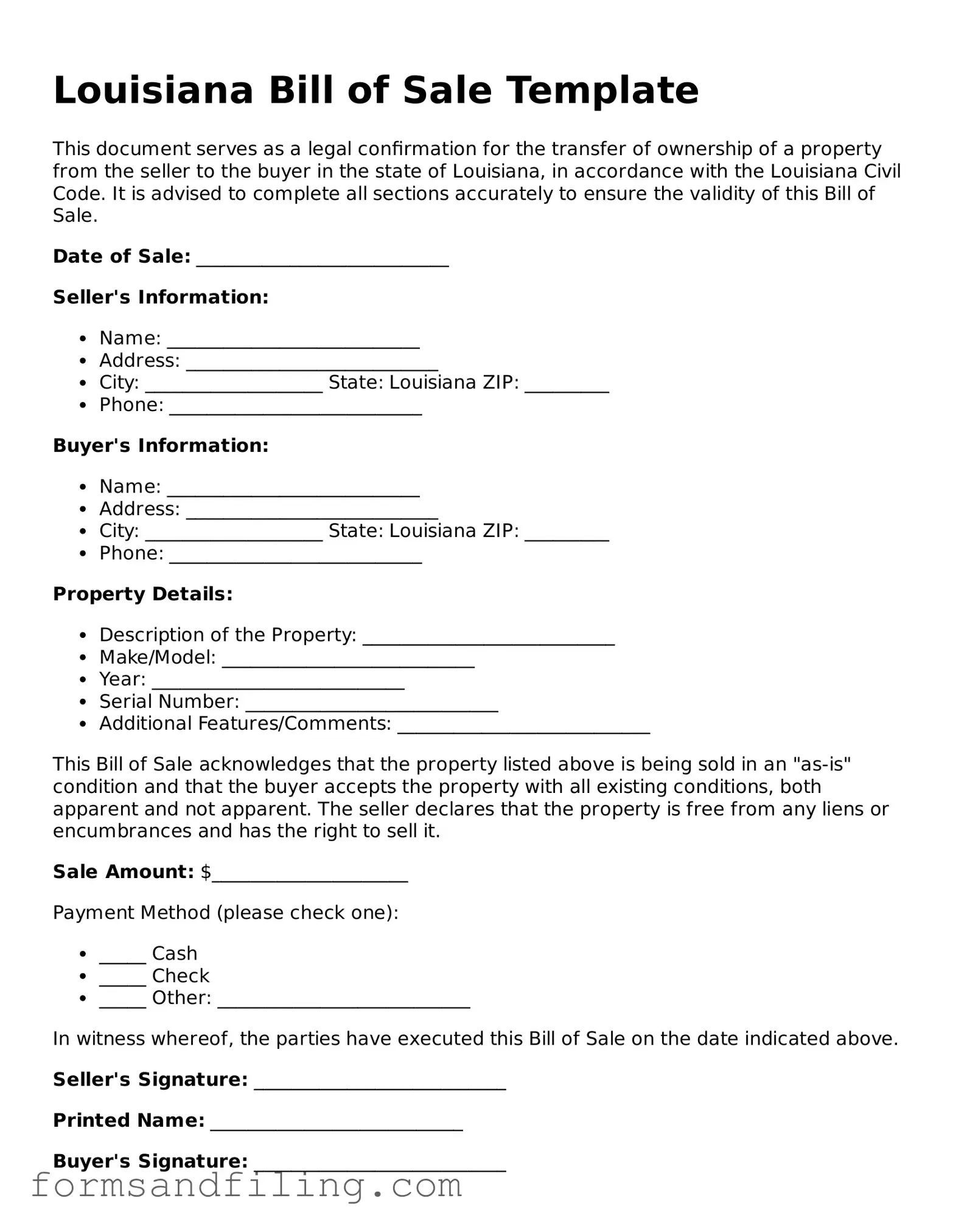 Free Louisiana Bill of Sale Template